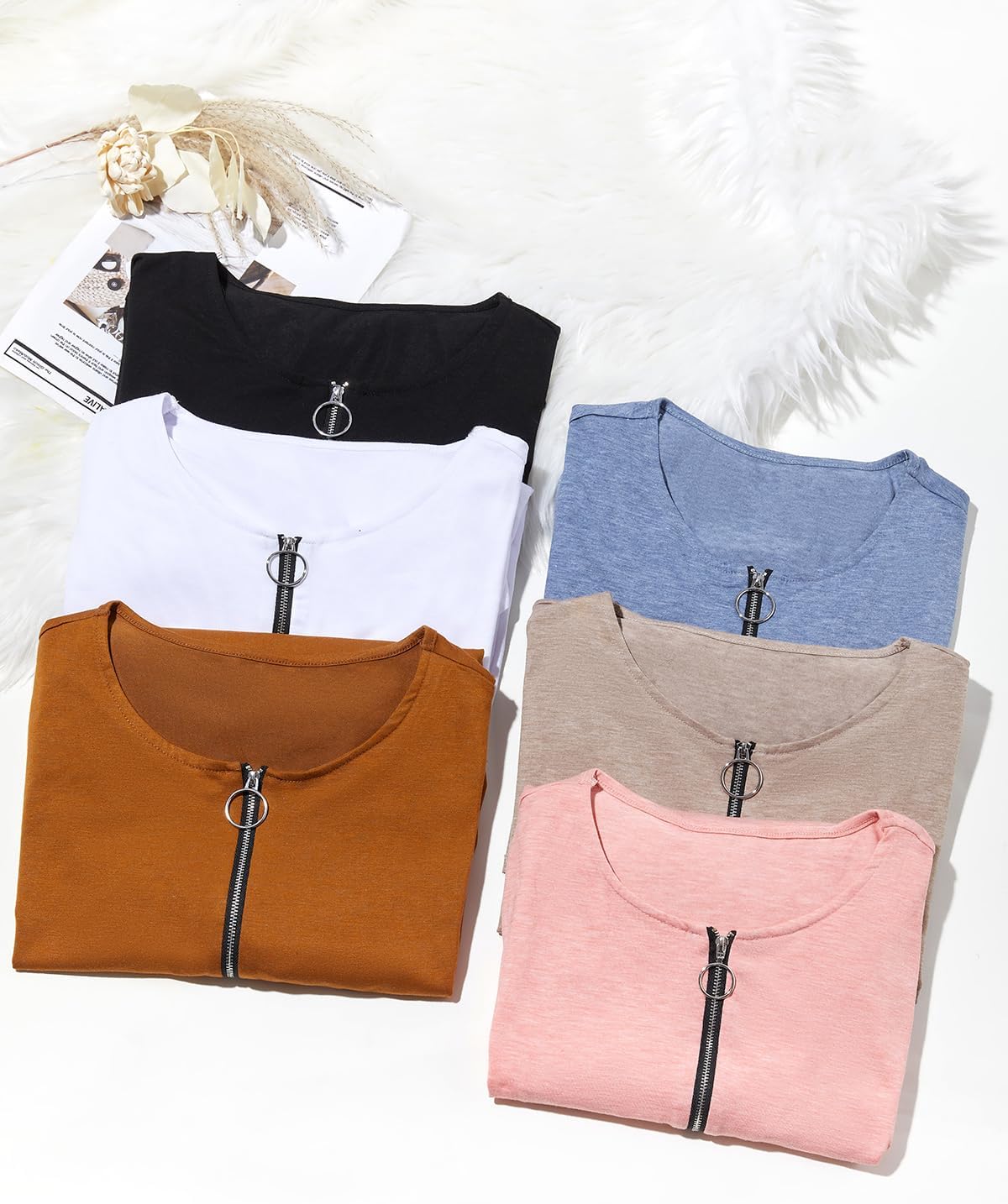 Womens Casual Long Sleeve Tunic Shirts Round Neck Button Side Blouses Tops