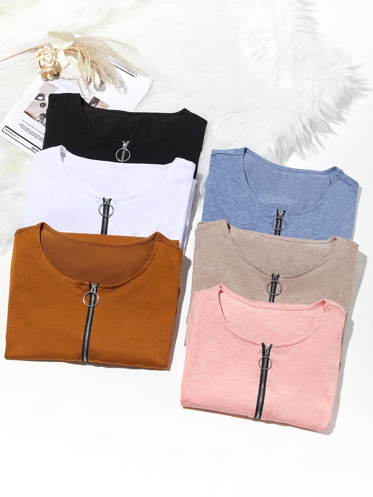Womens Casual Long Sleeve Tunic Shirts Round Neck Button Side Blouses Tops