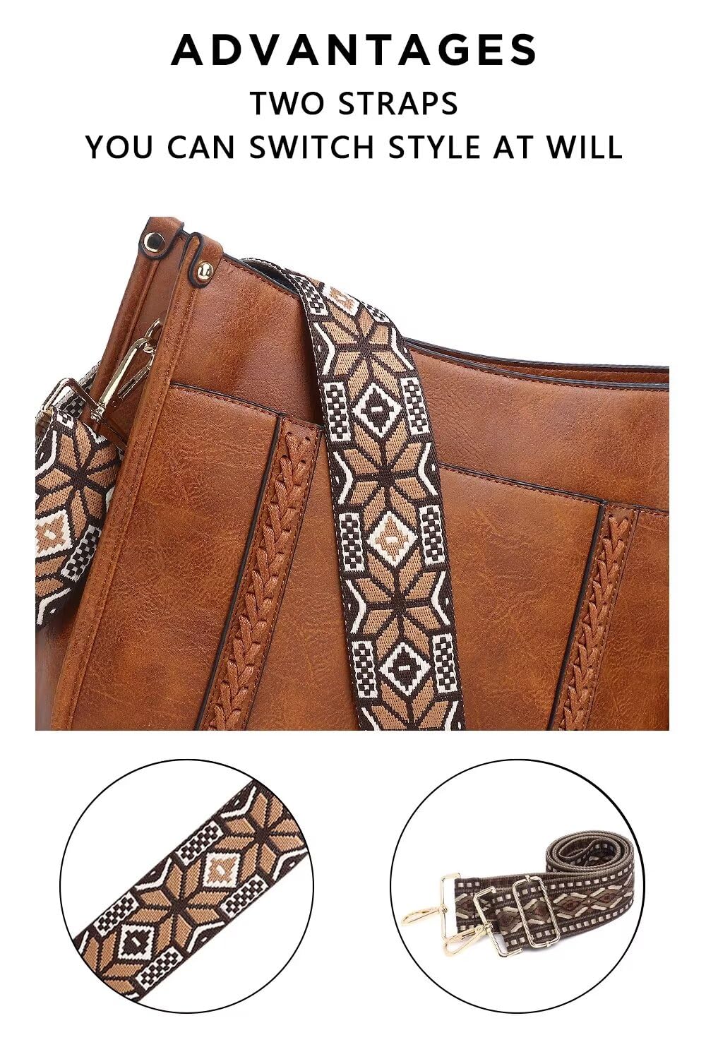 Vegan Leather Crossbody Bags for Women, Crossbody Purse with Guitar Strap Zipped Pockets Handbag