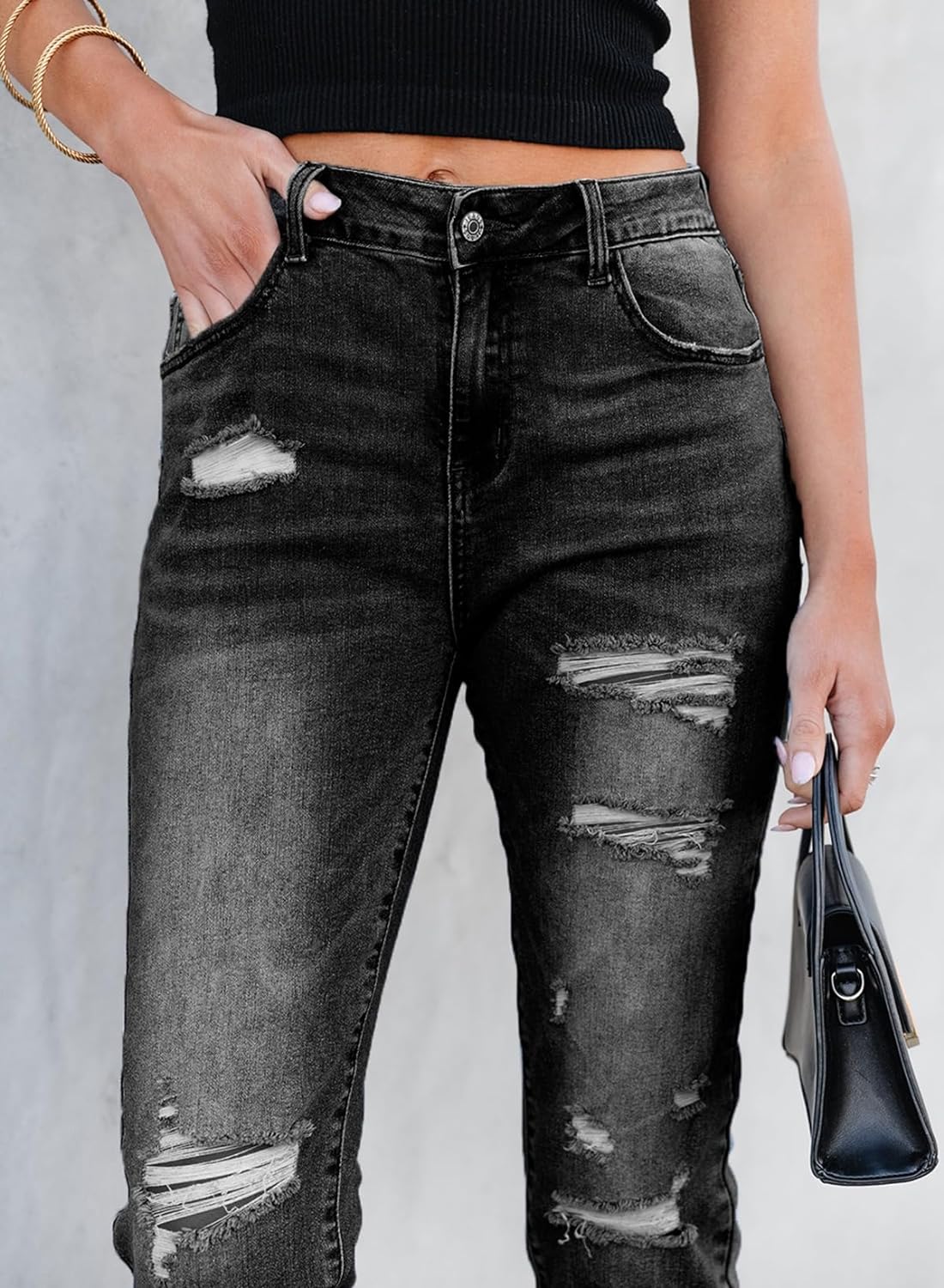 Women's Ripped Jeans Straight Leg Distressed Boyfriend Denim Pants