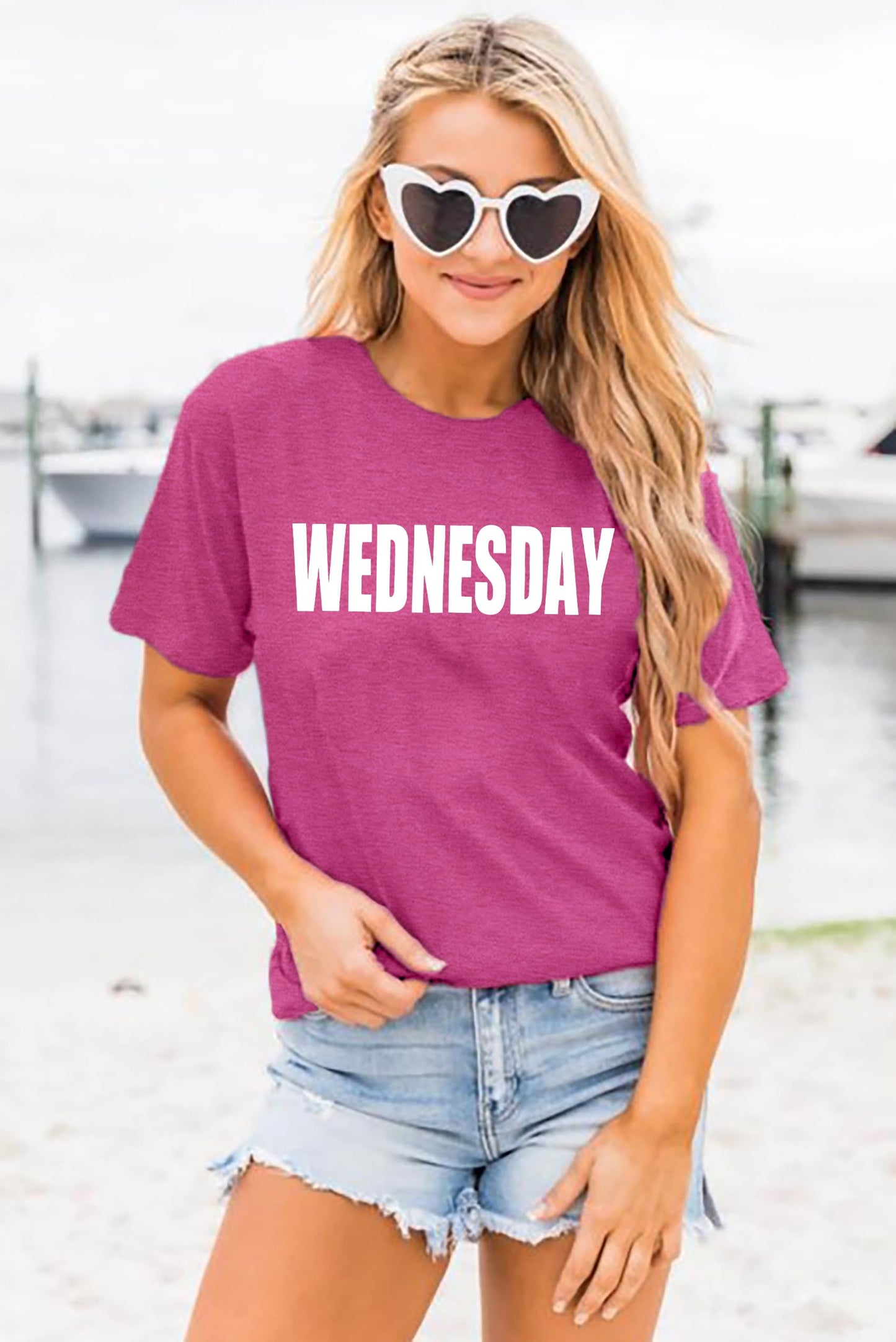 On Wednesday We Wear Pink Shirt Women Breast Cancer T Shirt Short Sleeve Print Tees Gifts for Girls Matching Outfits Top