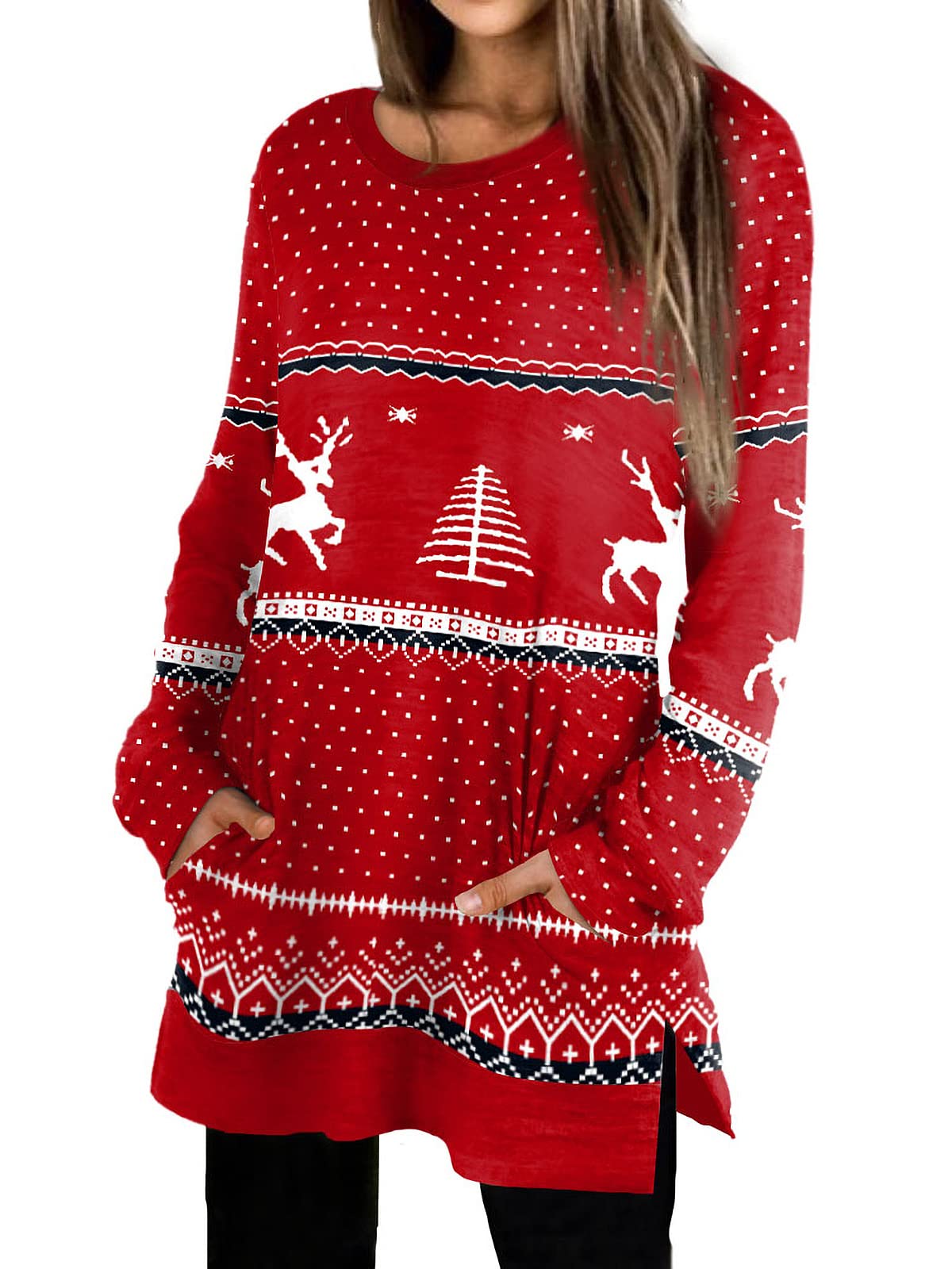 Womens Casual Sweatshirts Long Sleeve Shirts Oversized With Pocket Tunic Tops