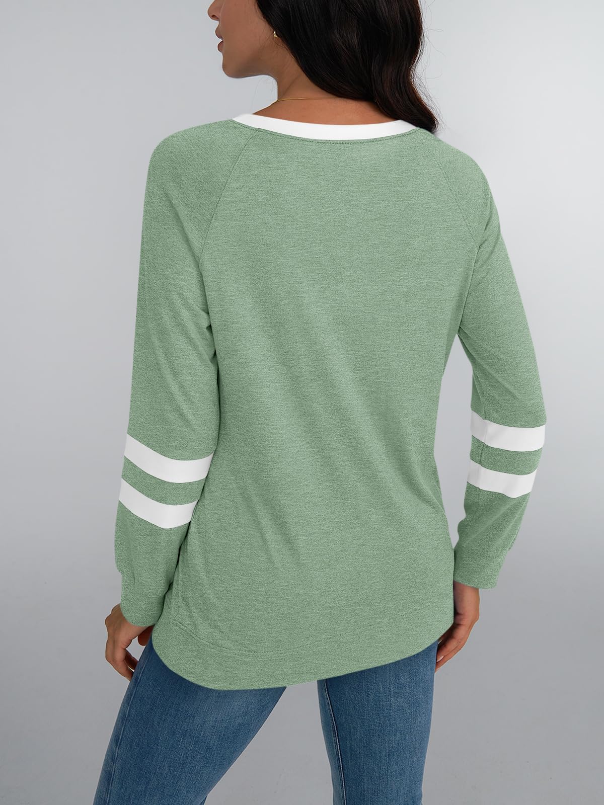 Womens Long Sleeve Shirts Color Block Casual Crewneck Tops Tshirt