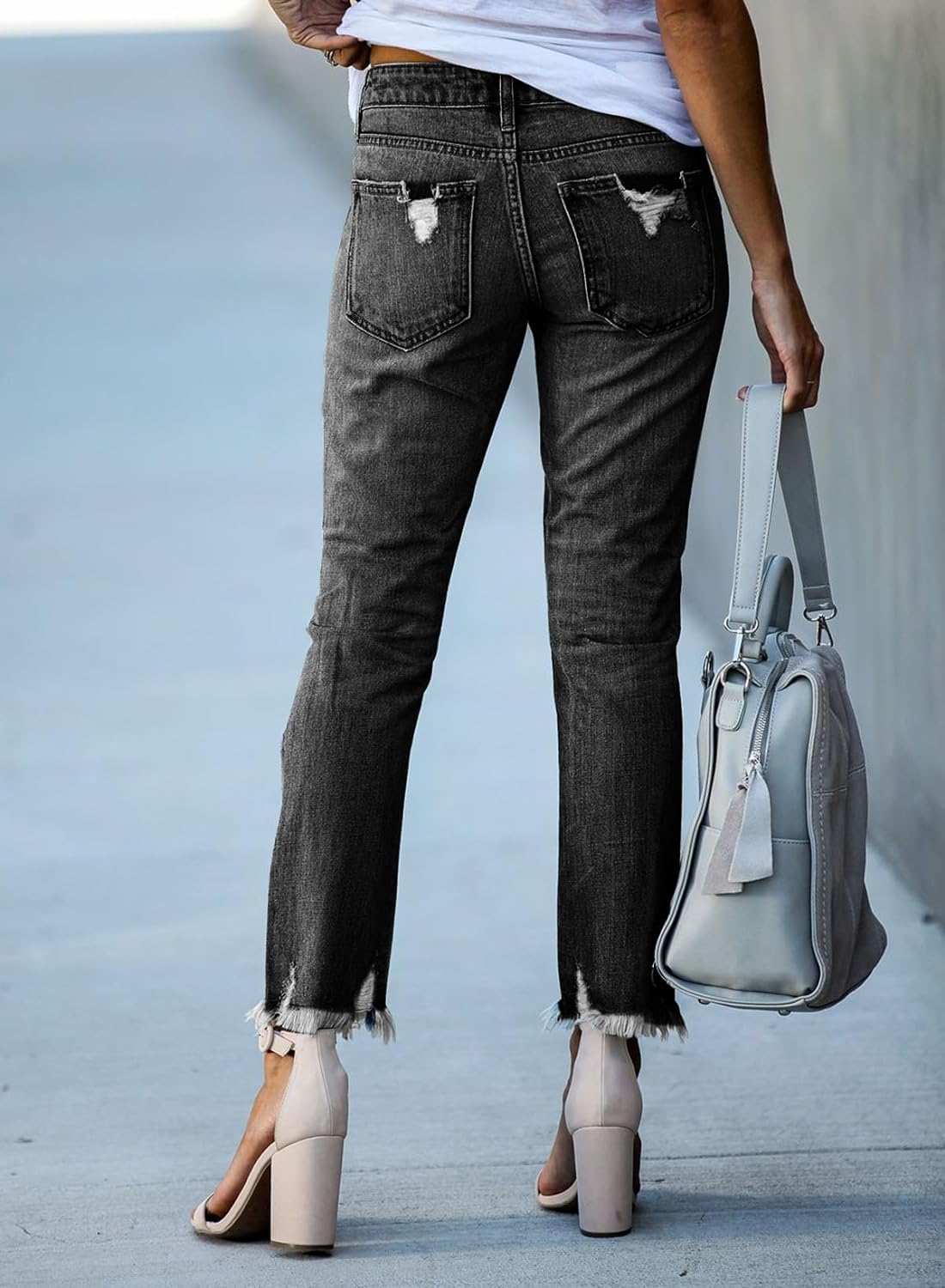 Women's Ripped Jeans Straight Leg Distressed Boyfriend Denim Pants