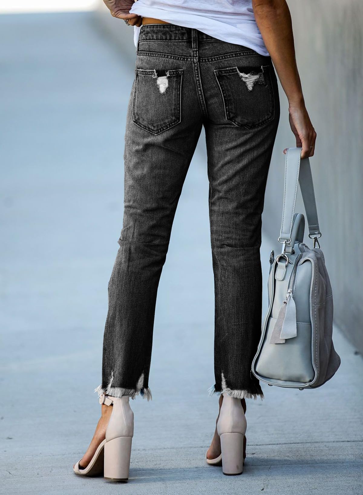 Women's Ripped Jeans Straight Leg Distressed Boyfriend Denim Pants