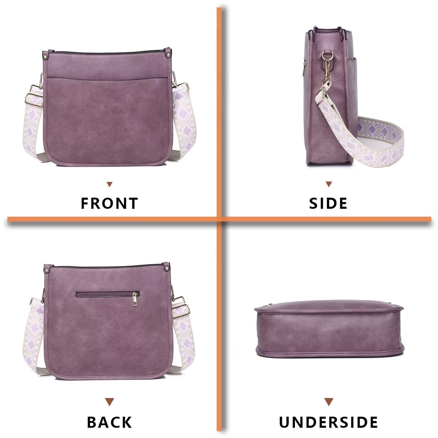 Vegan Leather Crossbody Bags for Women, Crossbody Purse with Guitar Strap Zipped Pockets Handbag