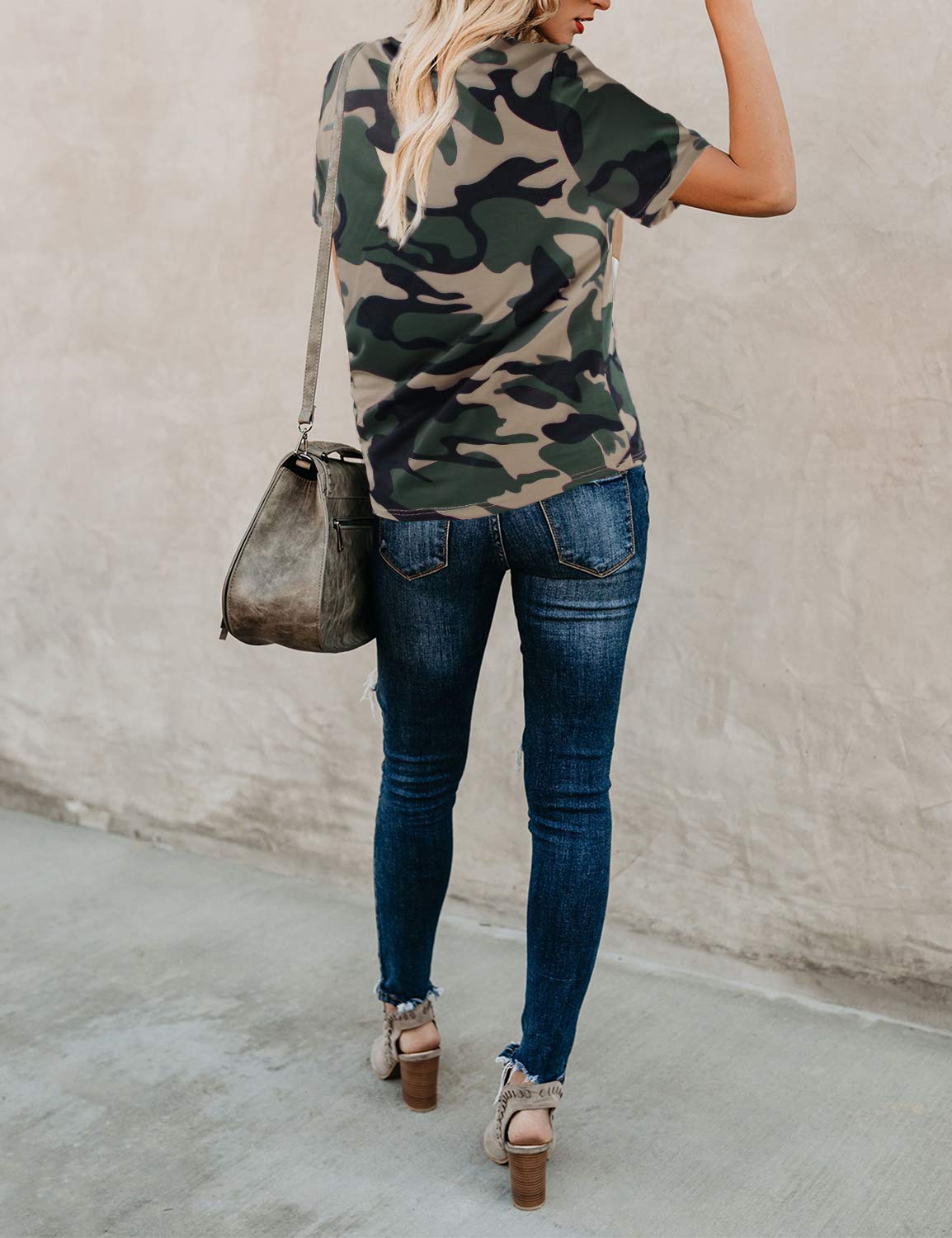 Womens Leopard Print Tops Short Sleeve Round Neck Casual T Shirts Tees