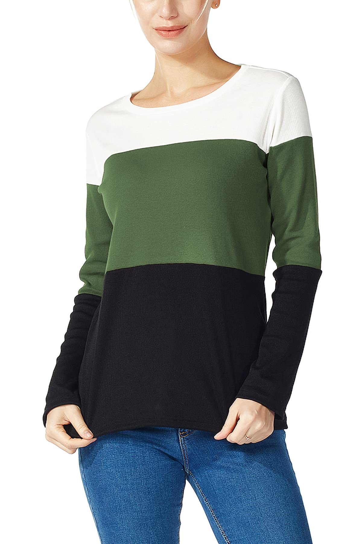 Womens Color Block Loose Long/Short Sleeve T Shirts Casual Comfy Tops