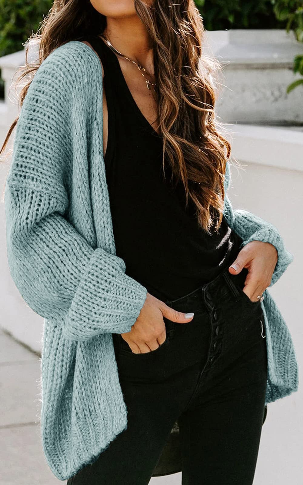 PRETTYGARDEN Women's Long Sleeve Open Front Knit Cardigans Sweaters Soft Loose Draped Coat Outerwear