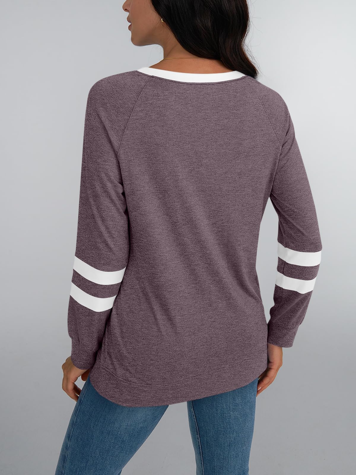 Womens Long Sleeve Shirts Color Block Casual Crewneck Tops Tshirt