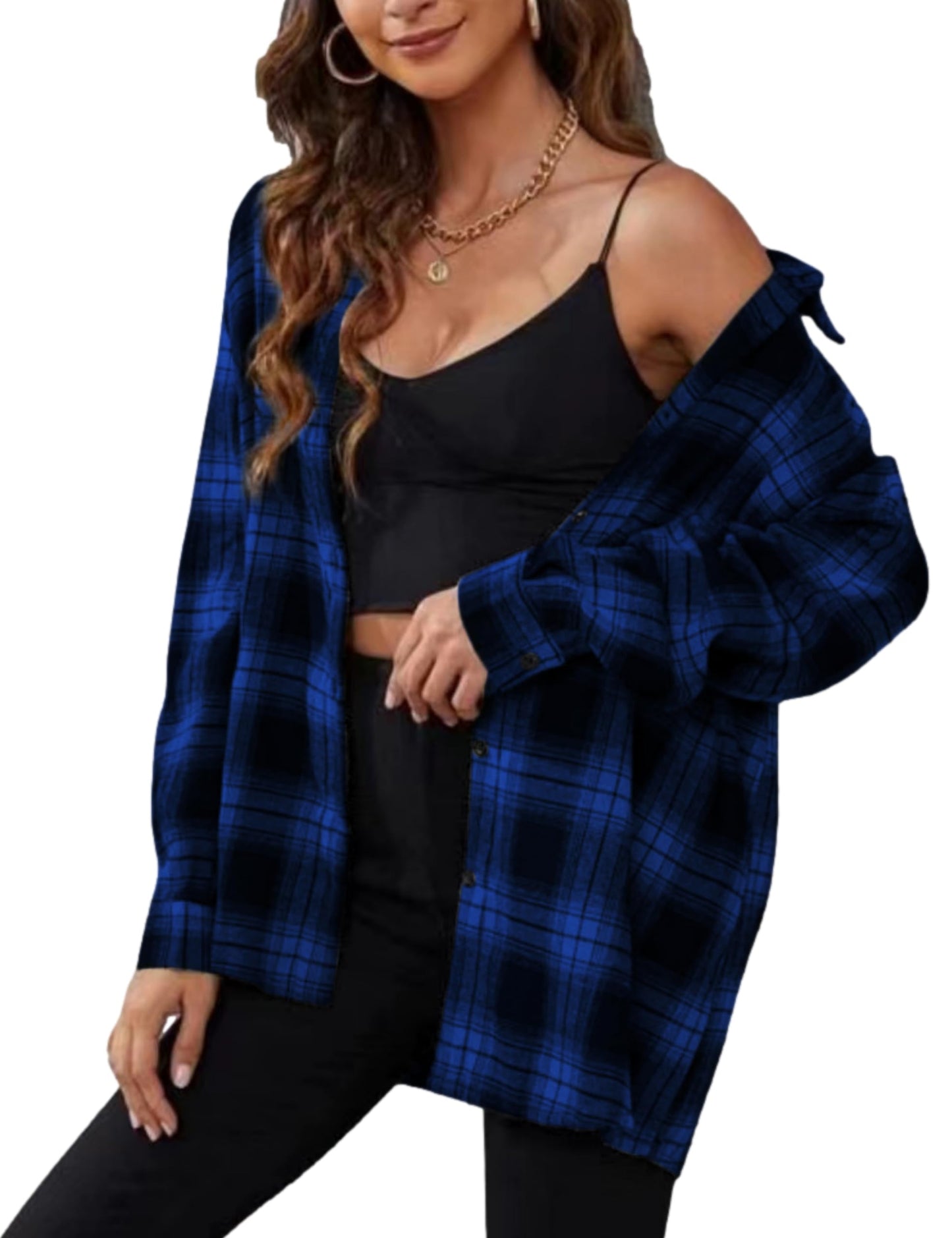Plaid Flannel Shirts for Women Oversized Long Sleeve Button Down Buffalo Plaid Shirt Blouse Tops