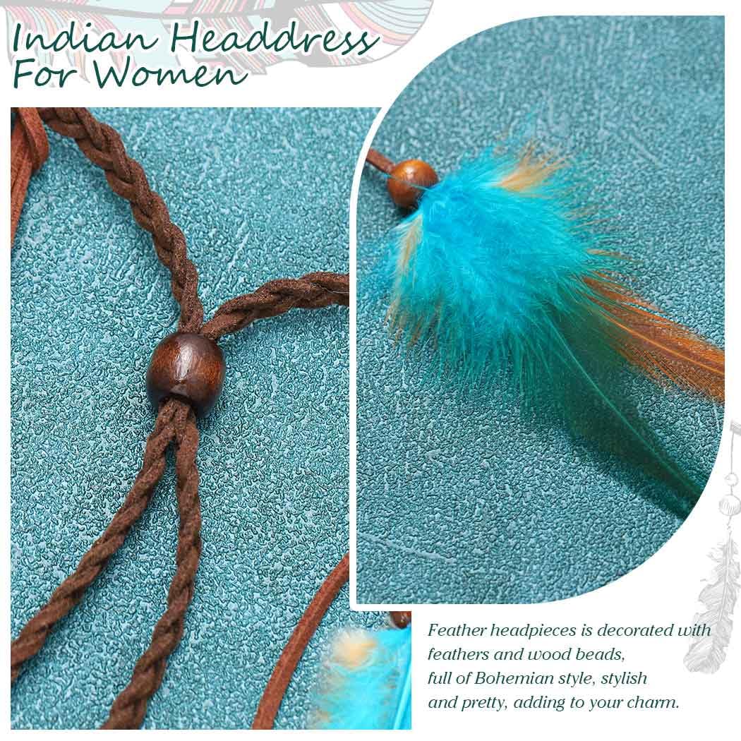 GORTIN Boho Feather Headband Gypsy Headpiece Headdress Bohemian Hippie Headbands Indian Festival Hair Band Adjust Long Feather Hair Accessories for Women and Girls (Black+Green)