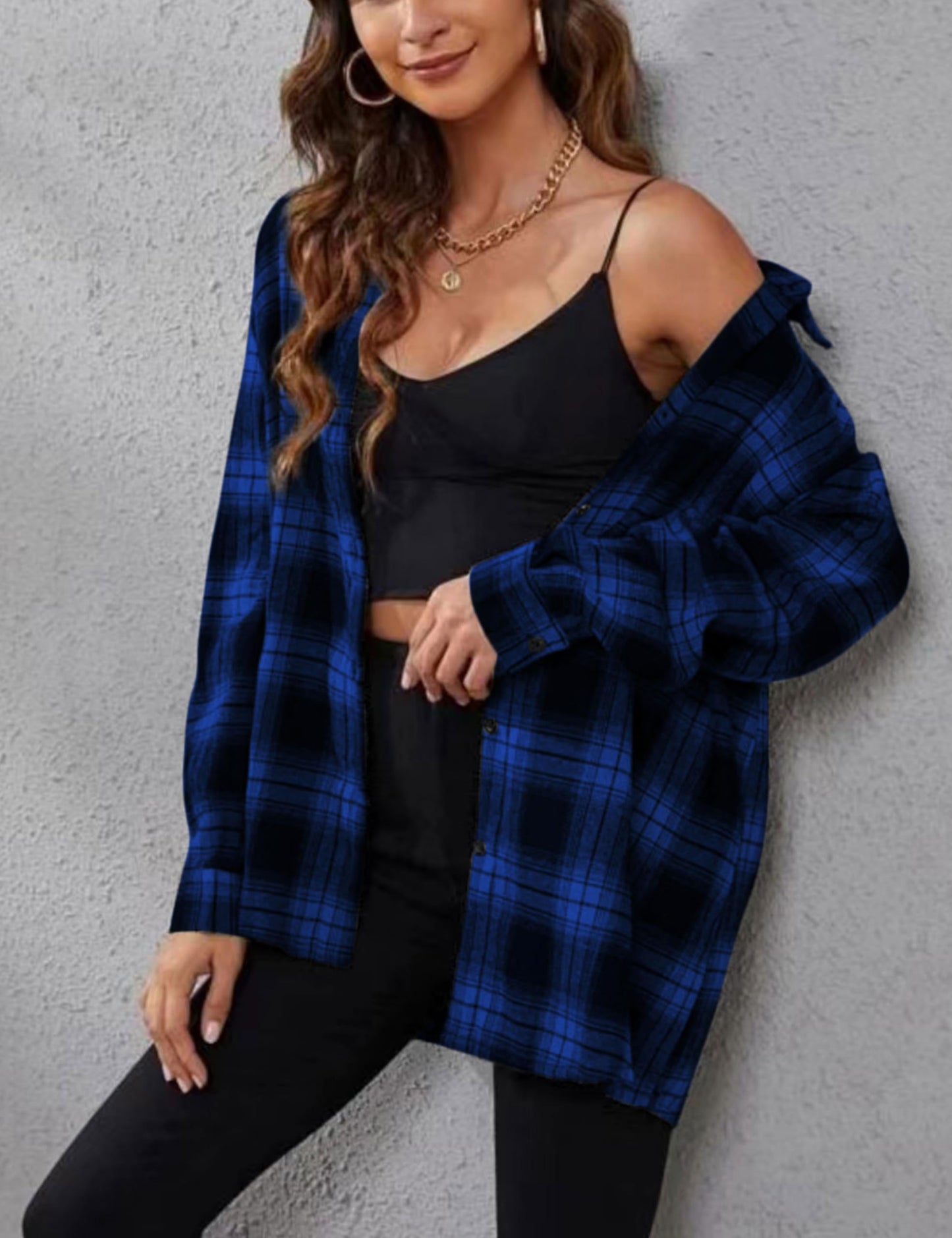 Plaid Flannel Shirts for Women Oversized Long Sleeve Button Down Buffalo Plaid Shirt Blouse Tops