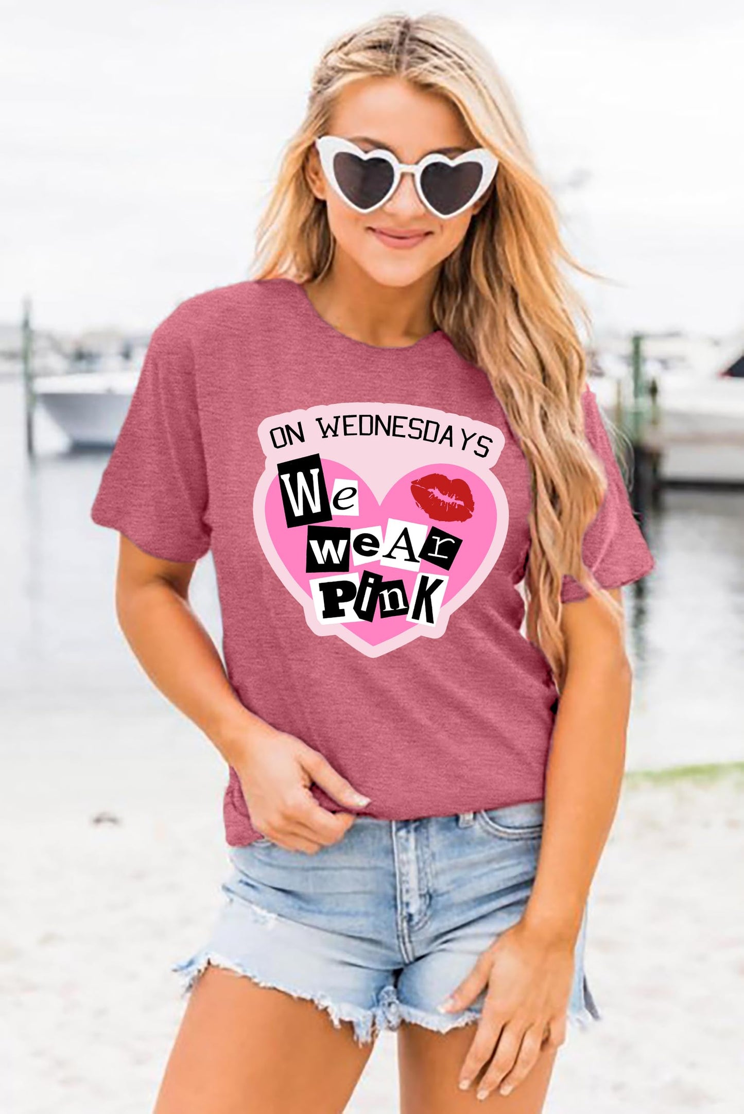 On Wednesday We Wear Pink Shirt Women Breast Cancer T Shirt Short Sleeve Print Tees Gifts for Girls Matching Outfits Top