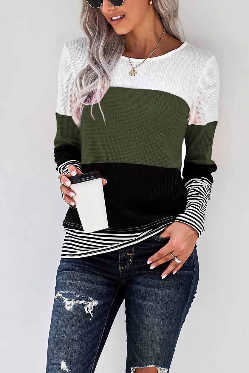 Womens Color Block Loose Long/Short Sleeve T Shirts Casual Comfy Tops
