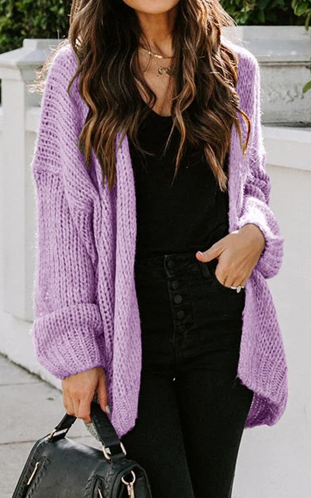 PRETTYGARDEN Women's Long Sleeve Open Front Knit Cardigans Sweaters Soft Loose Draped Coat Outerwear