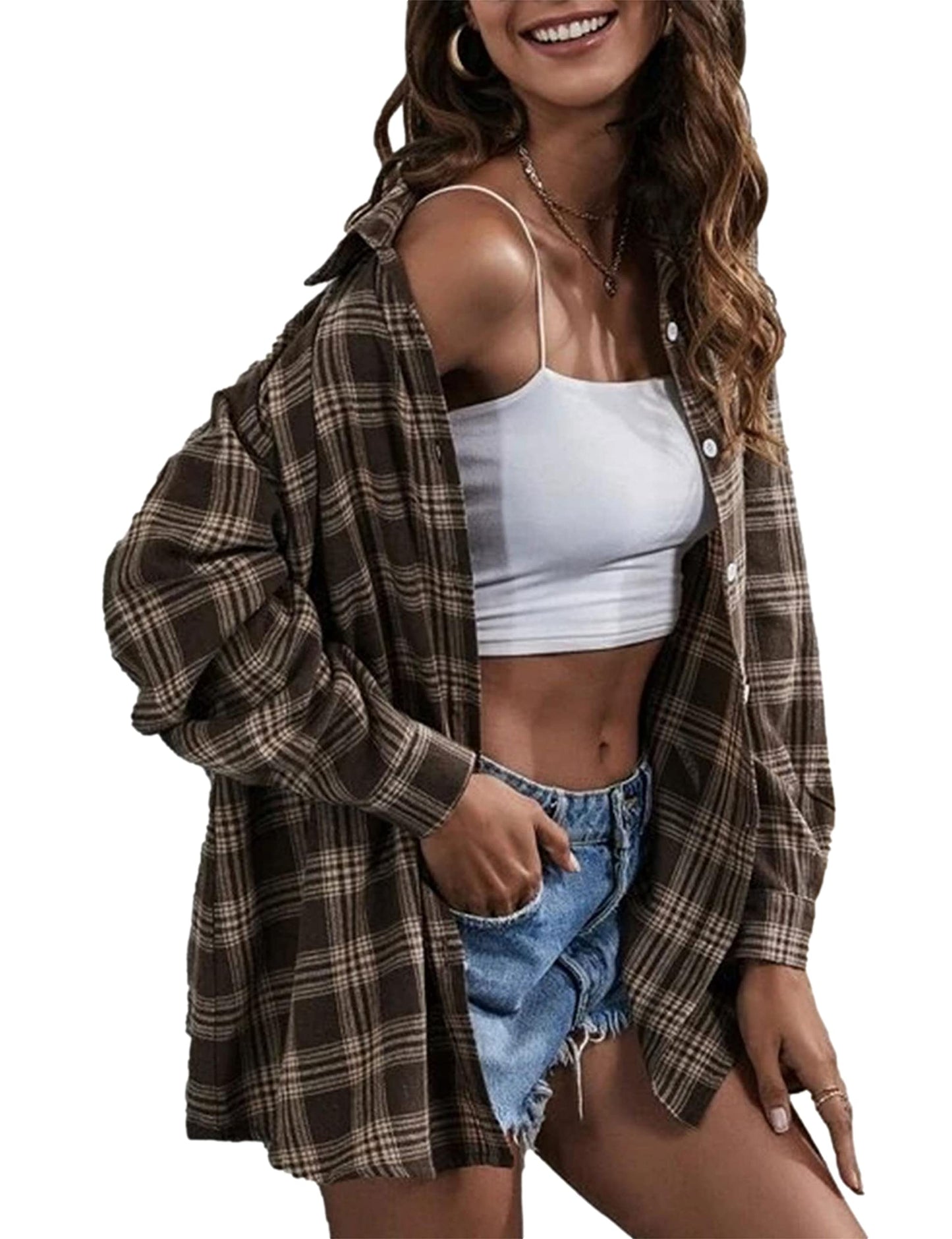 Plaid Flannel Shirts for Women Oversized Long Sleeve Button Down Buffalo Plaid Shirt Blouse Tops