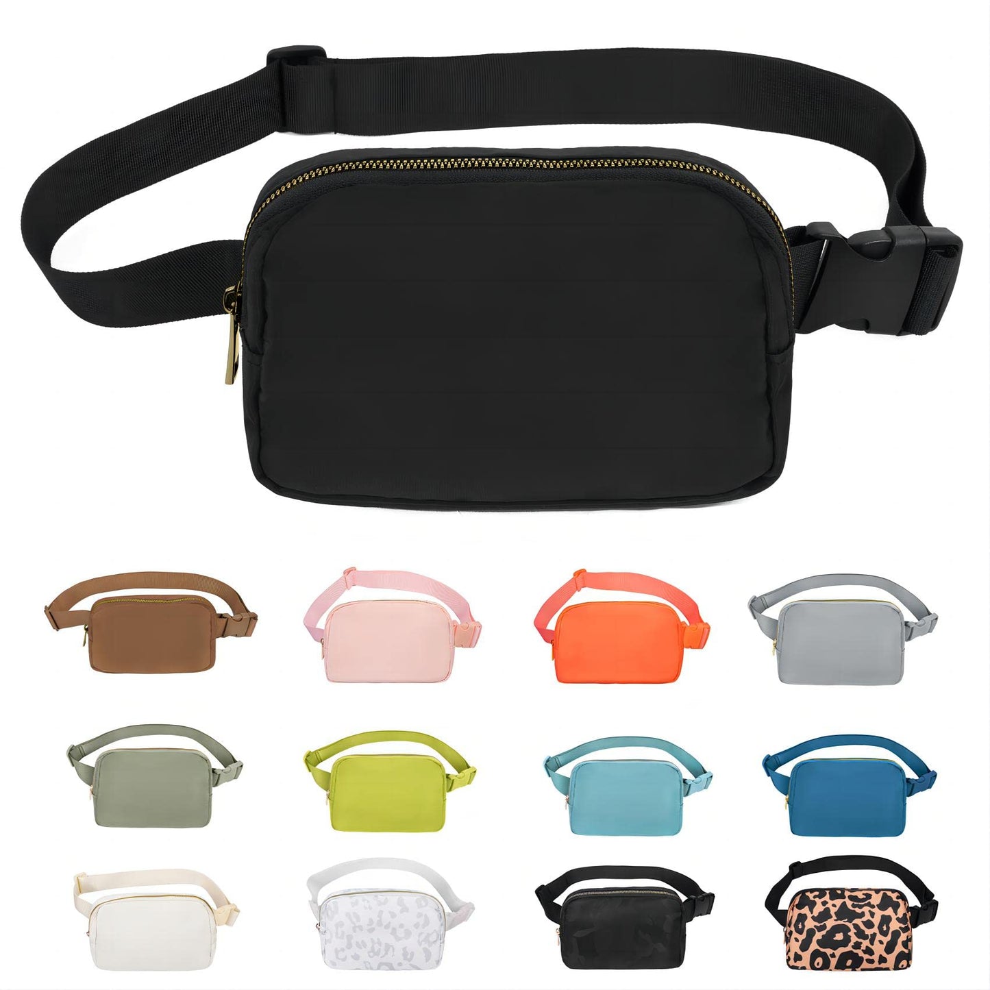 VOROLO Fanny Pack Christmas Gift For Women And Men Crossbody Bag Belt Bag Bum Bag with Adjustable Strap for Sports Black