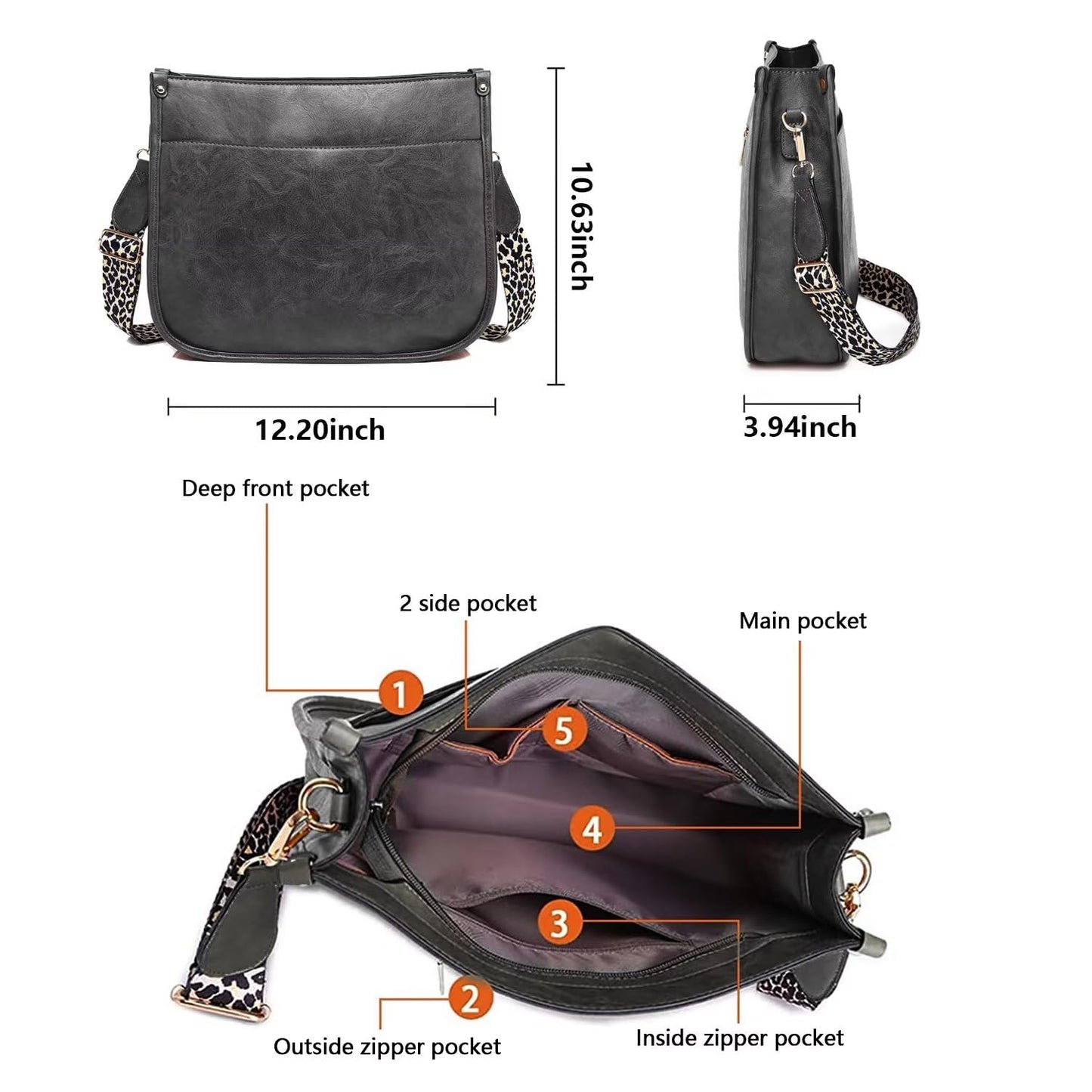 Vegan Leather Crossbody Bags for Women, Crossbody Purse with Guitar Strap Zipped Pockets Handbag