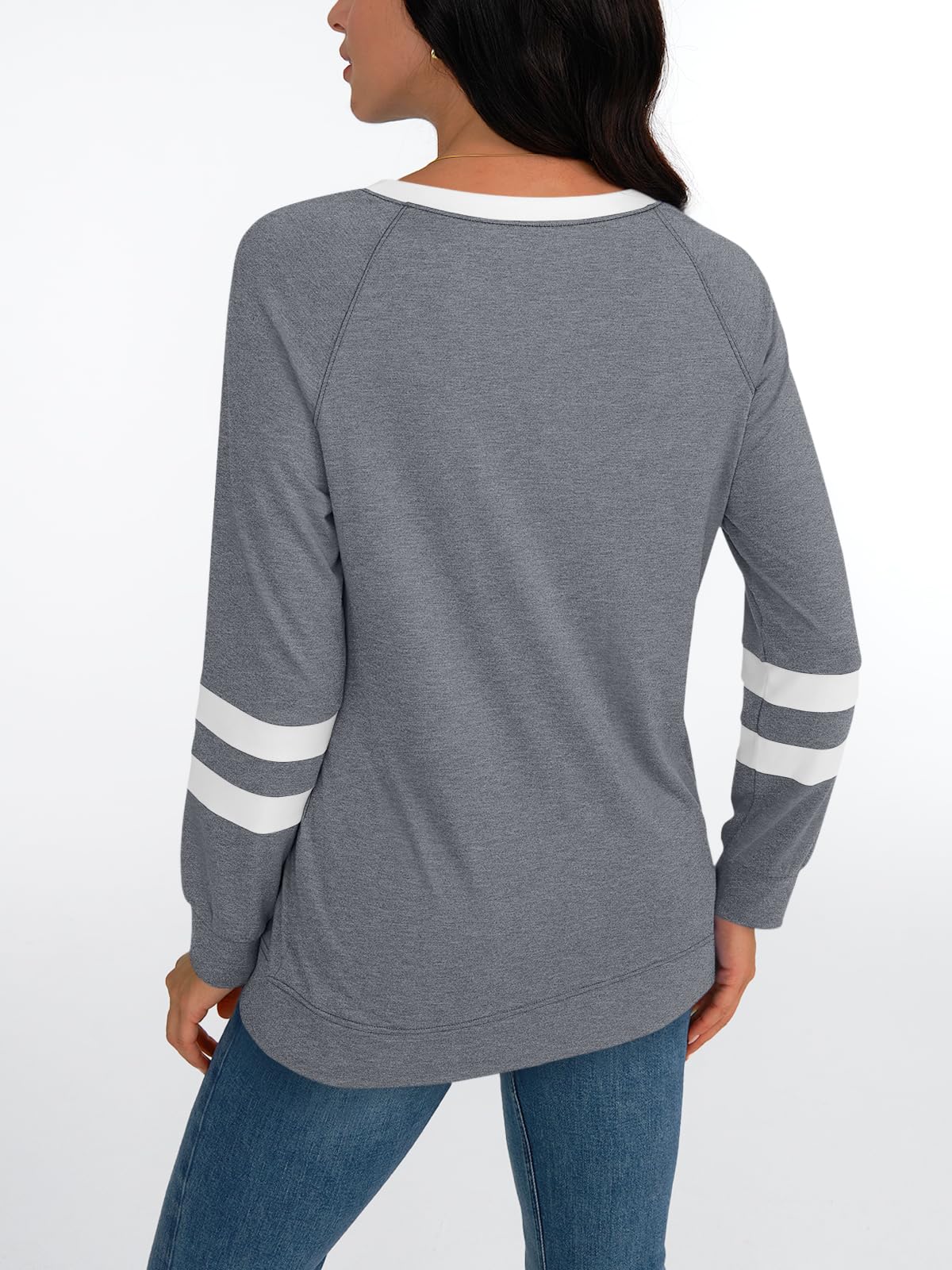 Womens Long Sleeve Shirts Color Block Casual Crewneck Tops Tshirt Basic Tees Fashion Clothes Trendy Outfits