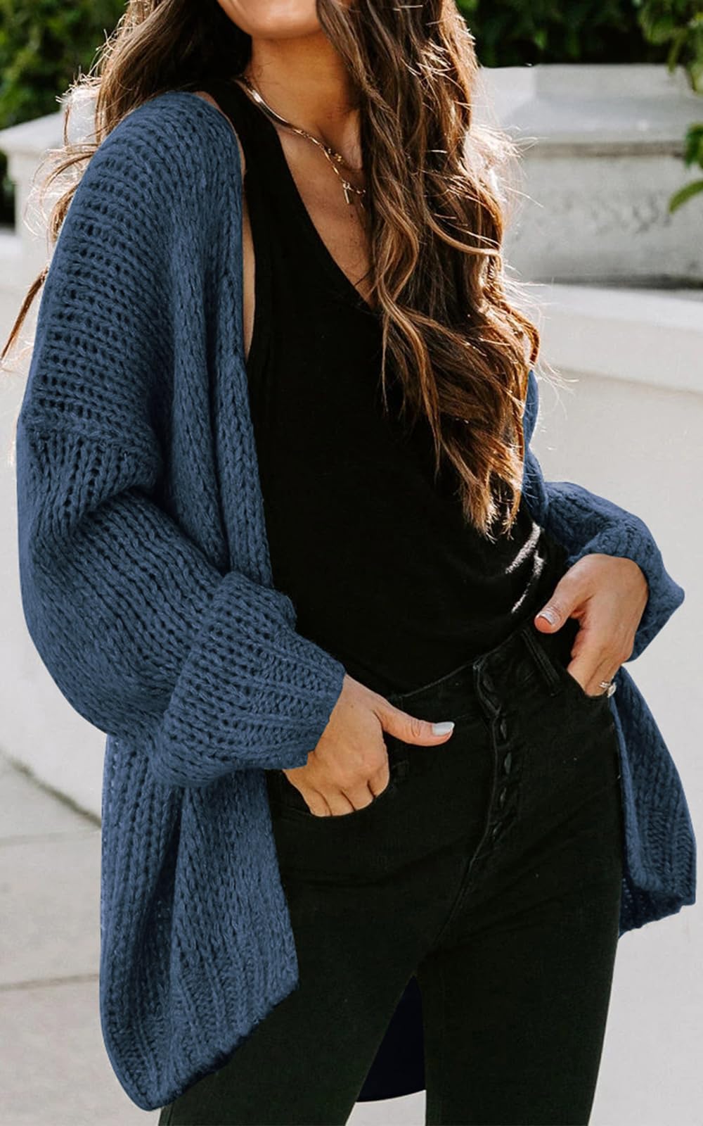 PRETTYGARDEN Women's Long Sleeve Open Front Knit Cardigans Sweaters Soft Loose Draped Coat Outerwear