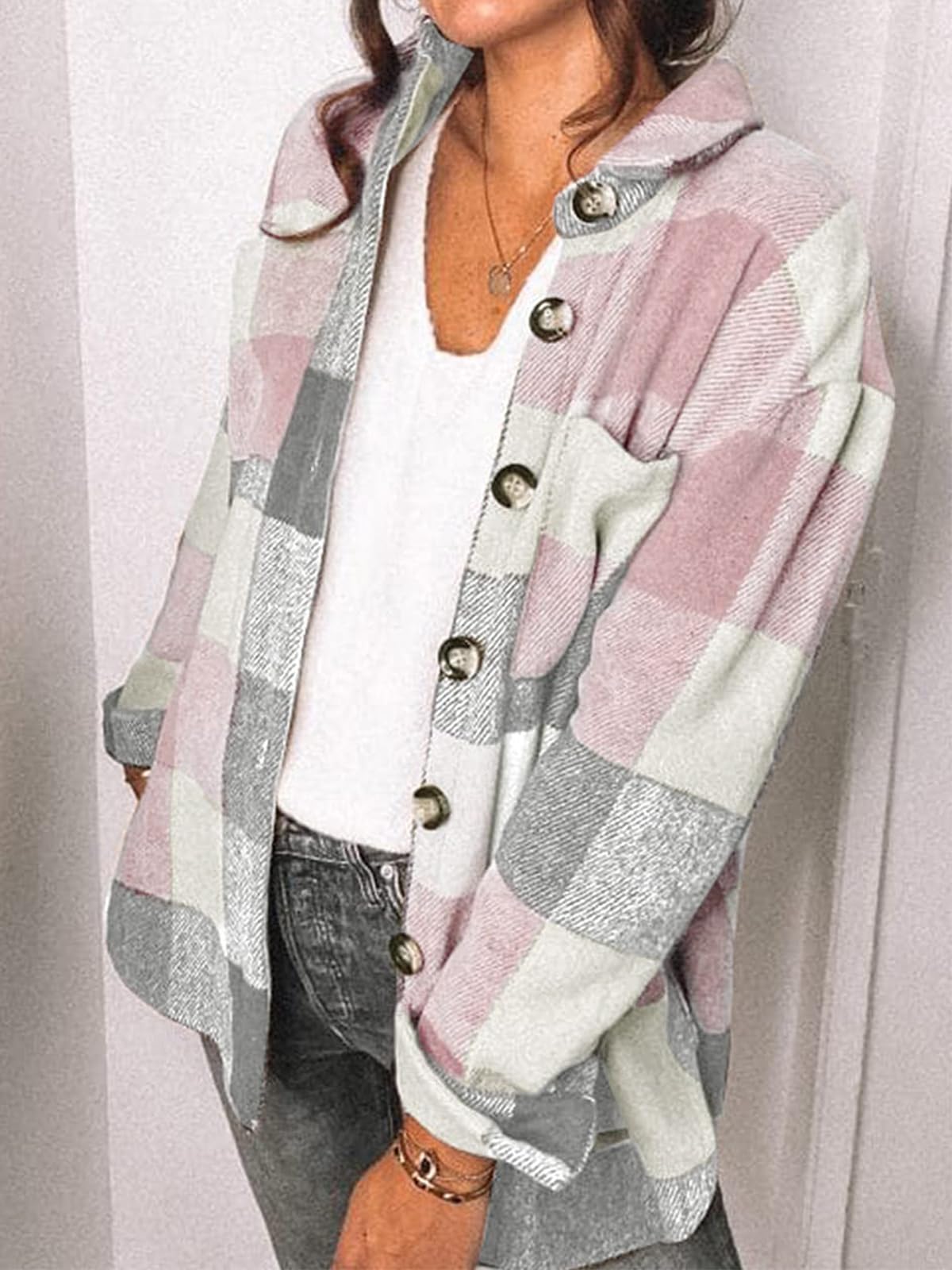 Womens Fall Outfits Fashion Clothes Shackets Flannel Plaid Button Down Long Sleeve Shirts Jackets 2024