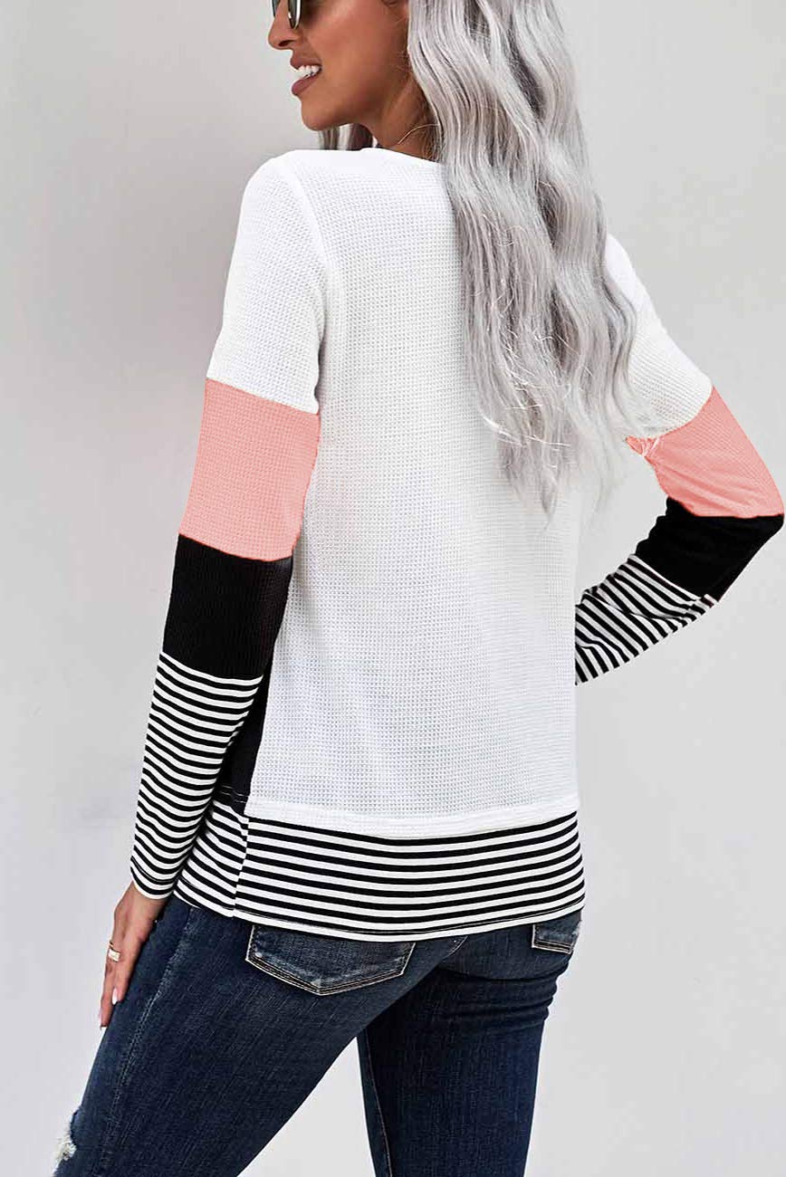 Womens Color Block Loose Long/Short Sleeve T Shirts Casual Comfy Tops