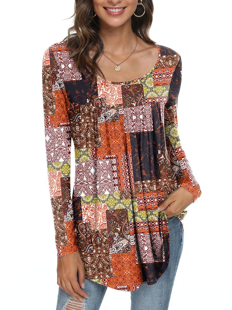 Womens Long Sleeve Loose Fit Tunic Tops Casual Ruffle T Shirt Blouses for Leggings