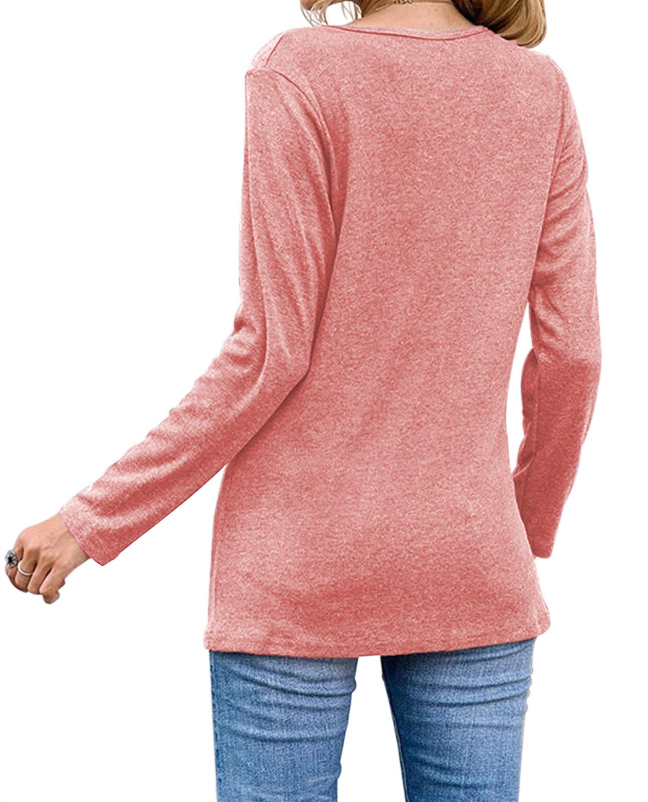 Womens Casual Long Sleeve Tunic Shirts Round Neck Button Side Blouses Tops