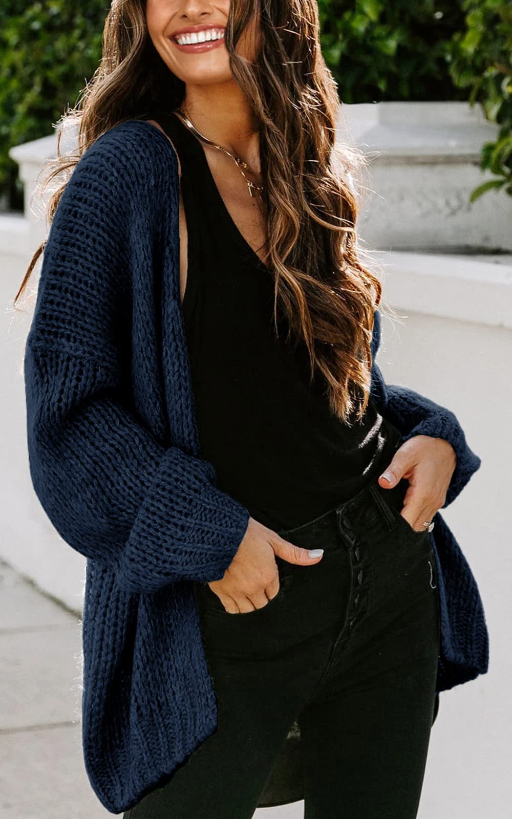 PRETTYGARDEN Women's Long Sleeve Open Front Knit Cardigans Sweaters Soft Loose Draped Coat Outerwear