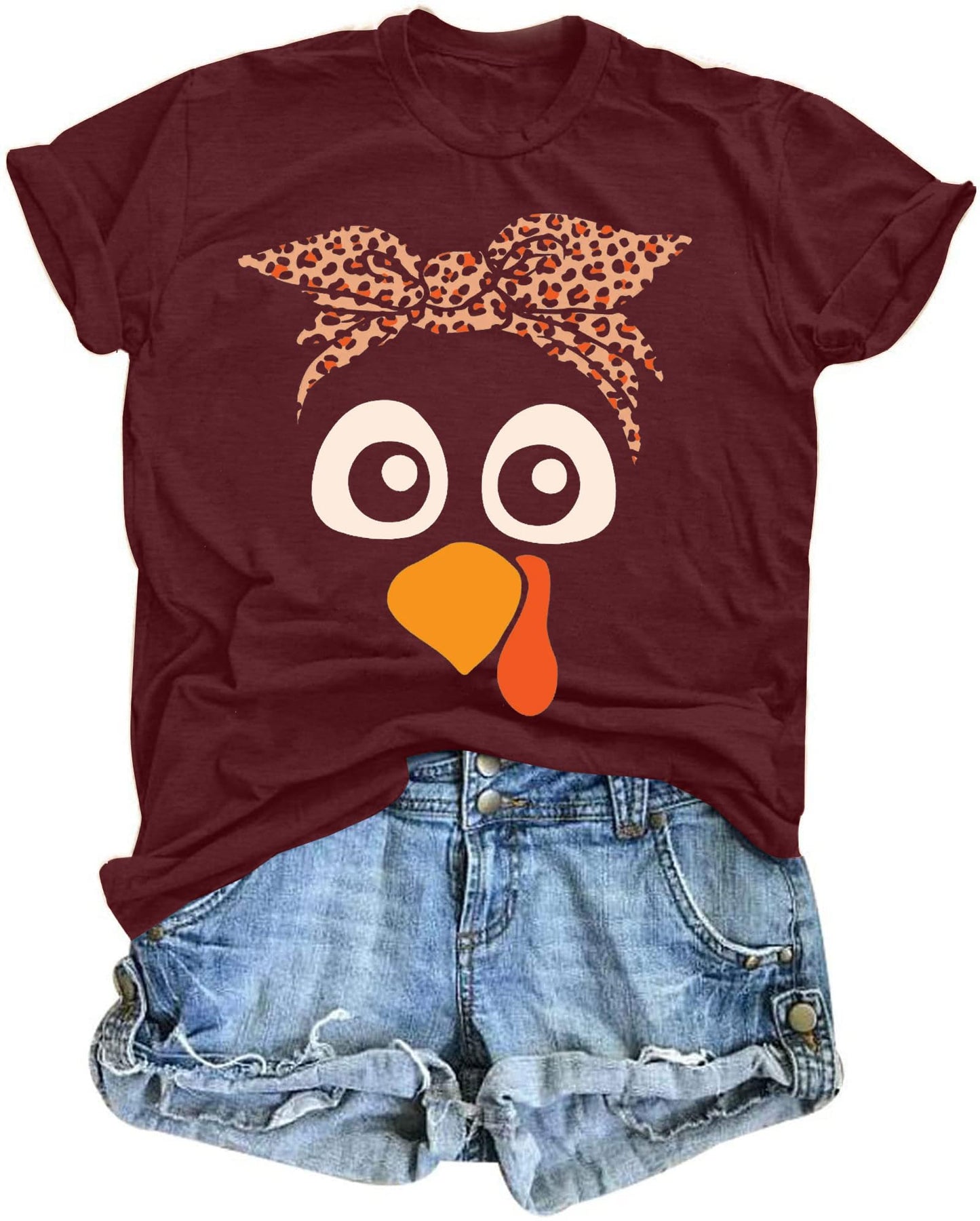 Turkey Shirts for Women Thanksgiving Shirt Funny Turkey Face Graphic Shirts Cute Fall Holiday Tee Tops