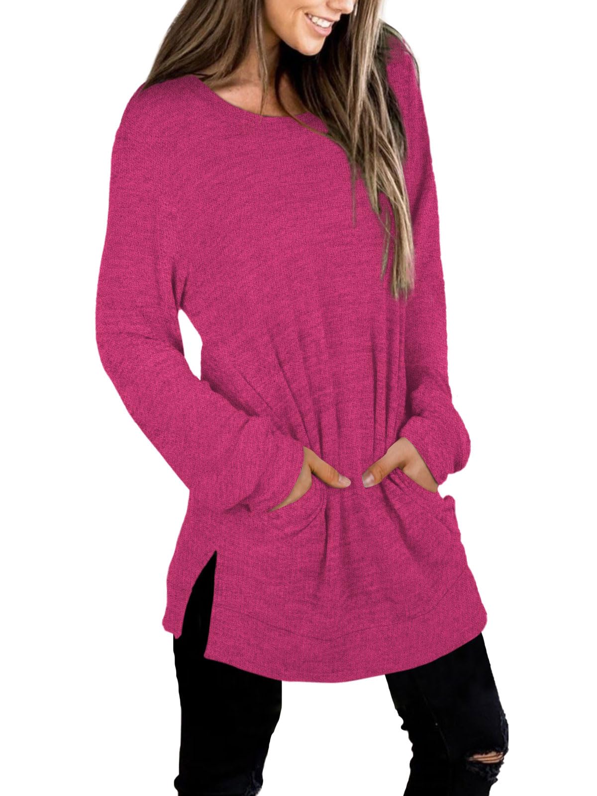 Womens Casual Sweatshirts Long Sleeve Shirts Oversized With Pocket Tunic Tops