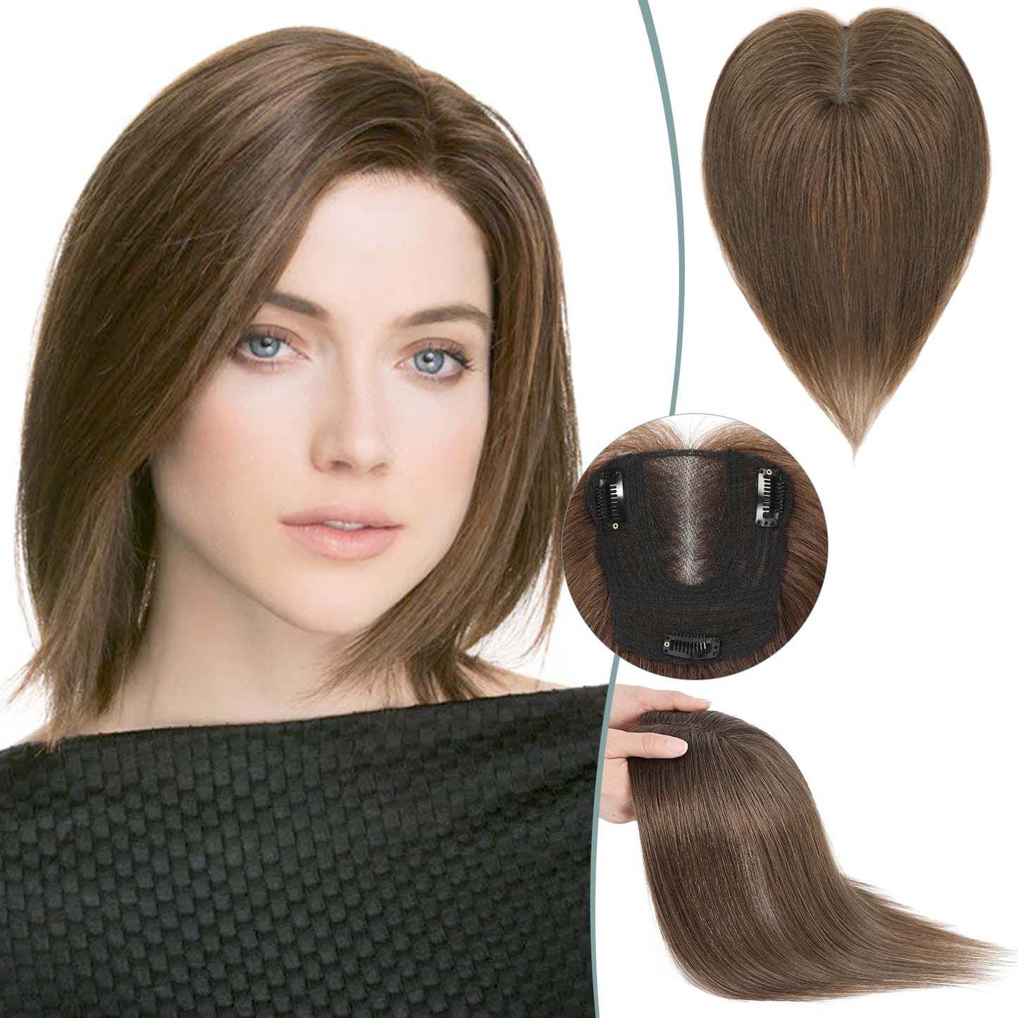 Hair Toppers for Women Real Human Hair Toppers Hair Pieces for Women with Thinning Hair 12 Inch Clip In Hair Toppers Upgrade Swiss Base Hair Topper 40g Medium Brown Mix Blonde