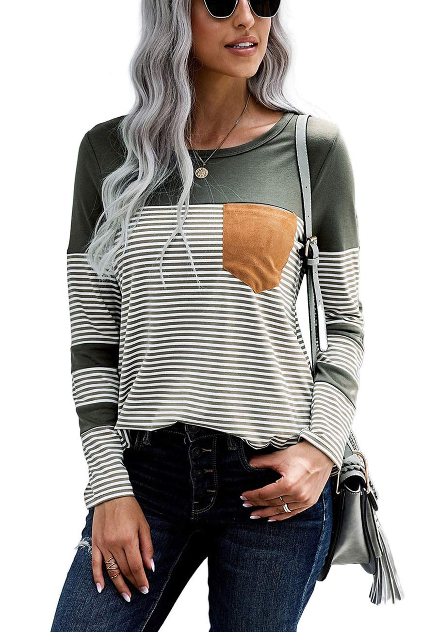 Womens Color Block Loose Long/Short Sleeve T Shirts Casual Comfy Tops