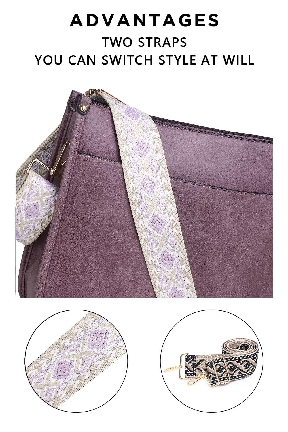 Vegan Leather Crossbody Bags for Women, Crossbody Purse with Guitar Strap Zipped Pockets Handbag