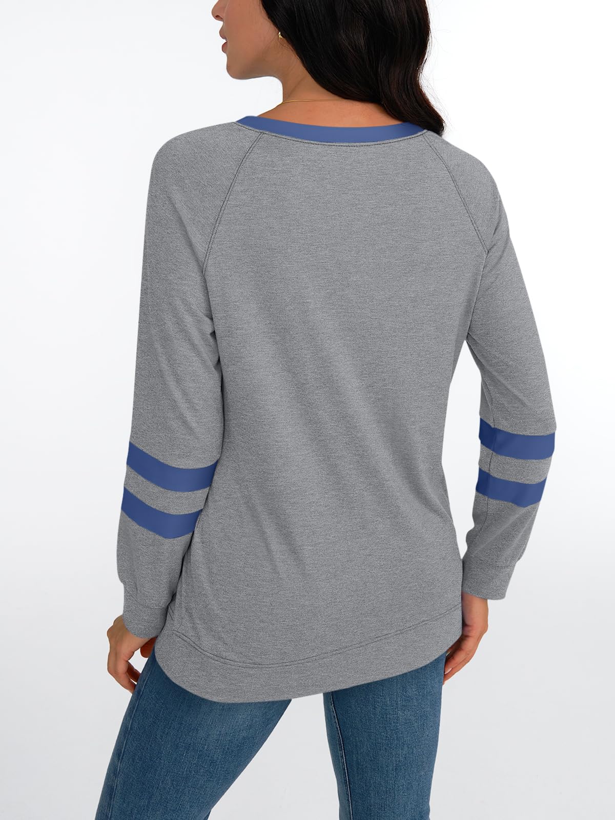 Womens Long Sleeve Shirts Color Block Casual Crewneck Tops Tshirt Basic Tees Fashion Clothes Trendy Outfits