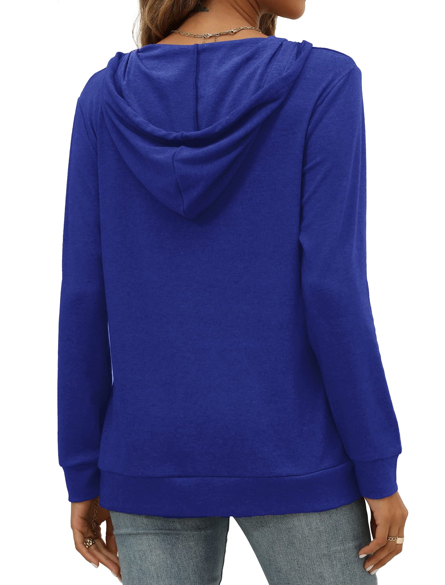 Pocket Hoodies for Womens V Neck Lightweight Sweatshirts Long Sleeve Tops