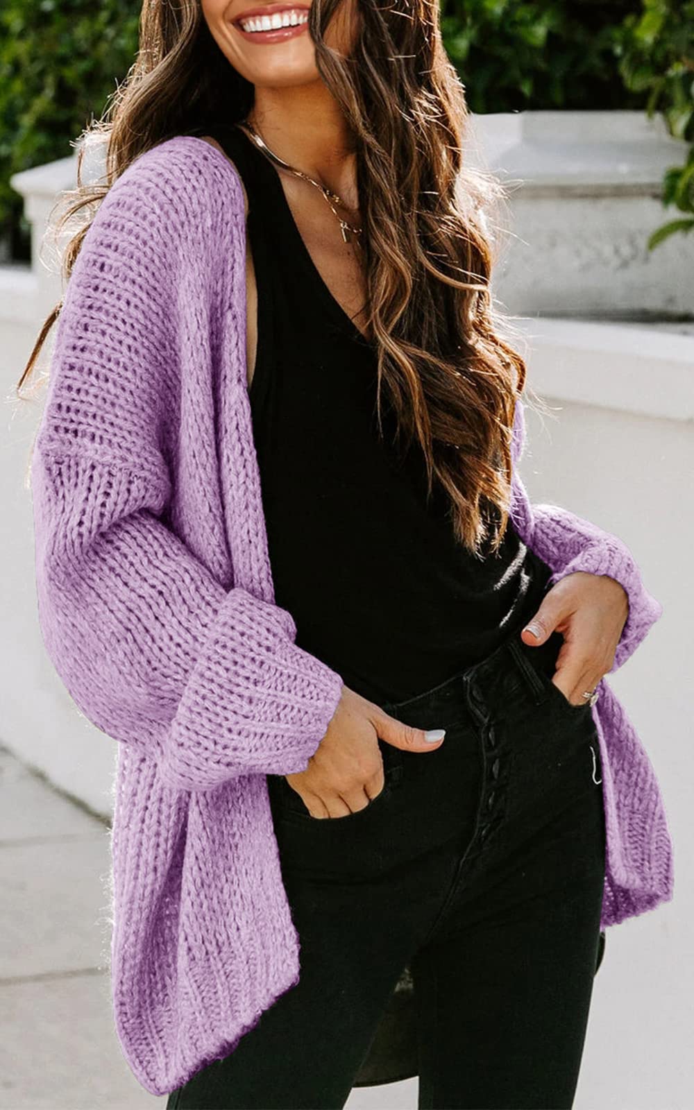 PRETTYGARDEN Women's Long Sleeve Open Front Knit Cardigans Sweaters Soft Loose Draped Coat Outerwear