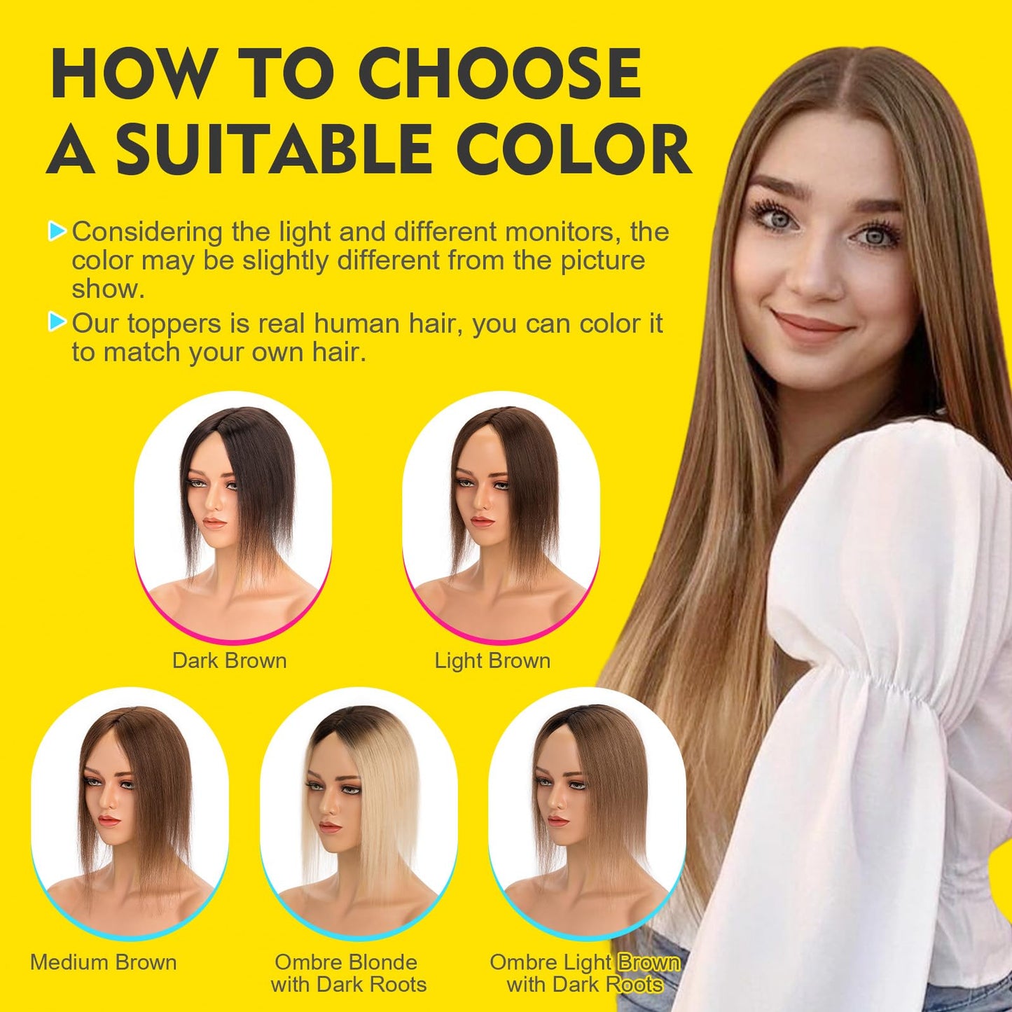 Human Hair Toppers for Women Real Human Hair No Bangs Toppers Hair Pieces for Women with Thinning Hair Upgraded Silk Base 10in. Clip In