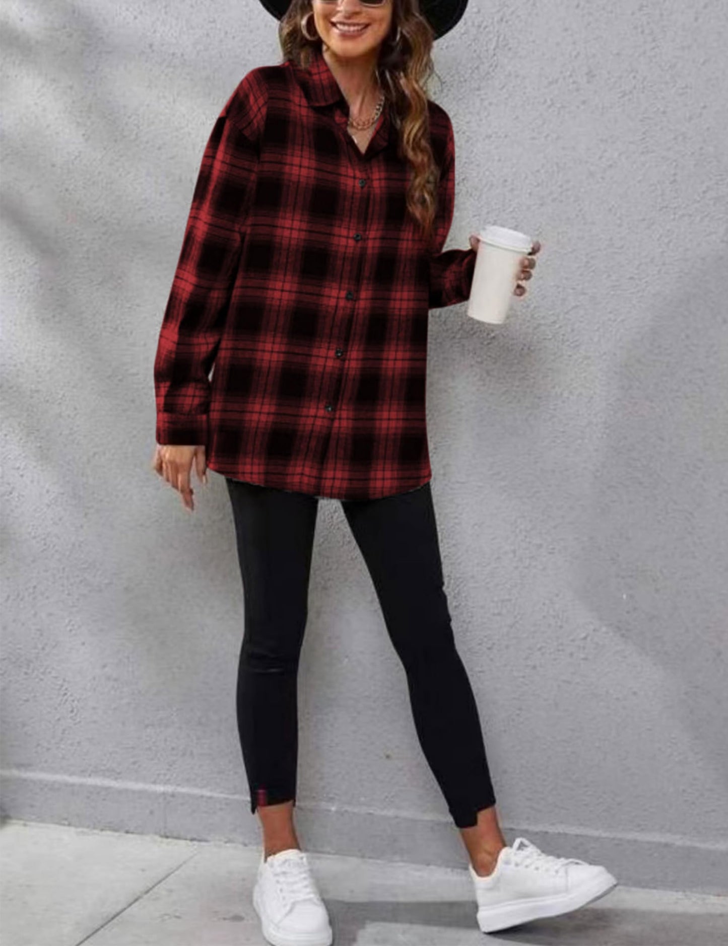 Plaid Flannel Shirts for Women Oversized Long Sleeve Button Down Buffalo Plaid Shirt Blouse Tops