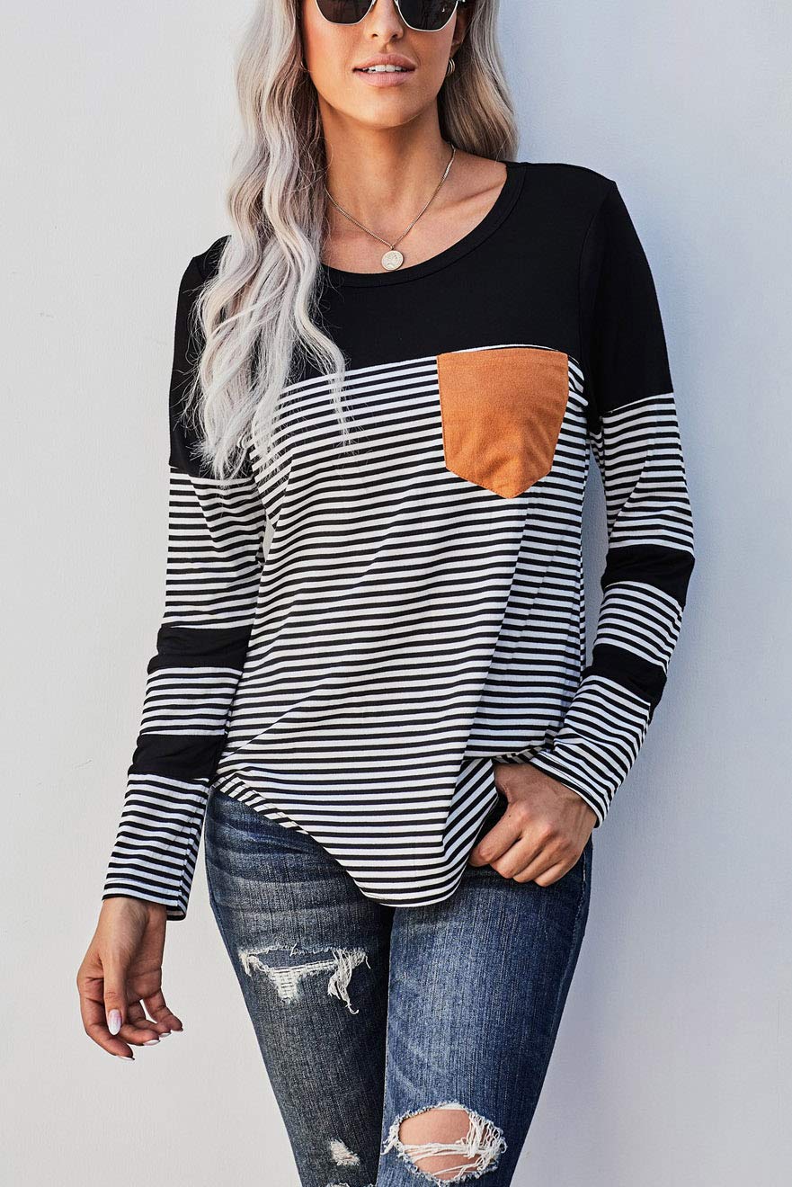 Womens Color Block Loose Long/Short Sleeve T Shirts Casual Comfy Tops
