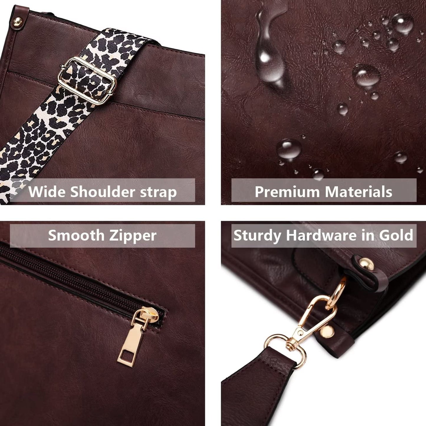 Vegan Leather Crossbody Bags for Women, Crossbody Purse with Guitar Strap Zipped Pockets Handbag