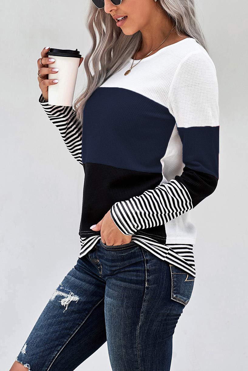 Womens Color Block Loose Long/Short Sleeve T Shirts Casual Comfy Tops