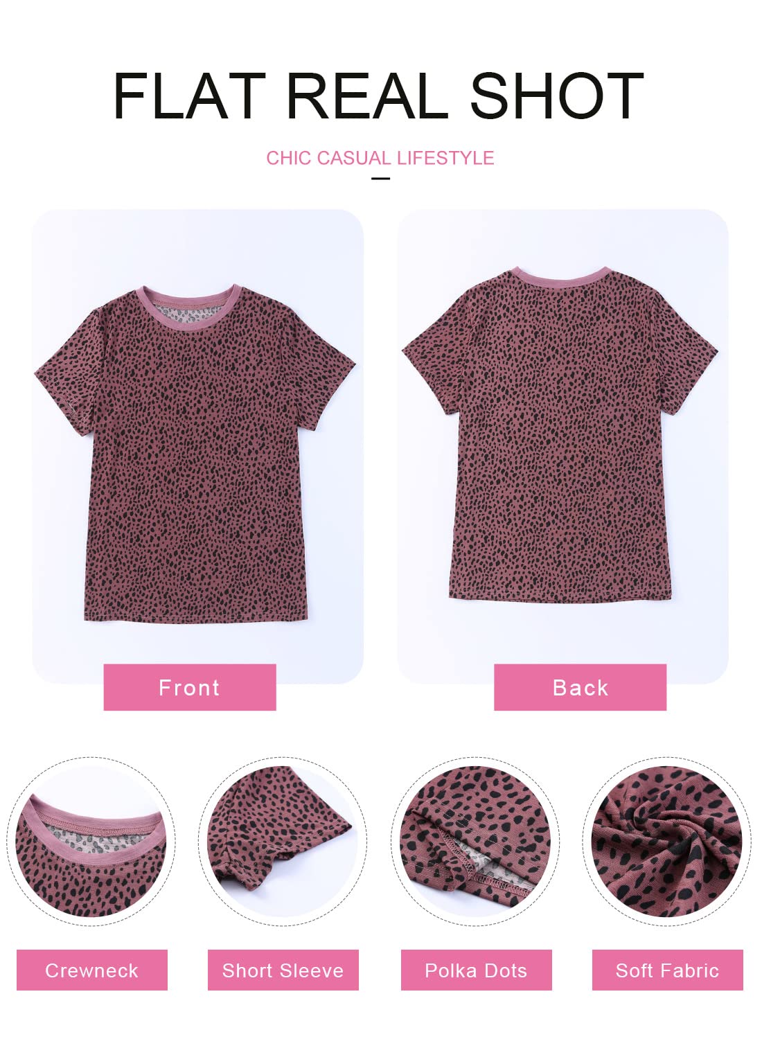 Womens Casual Polka Dot Tops Crewneck Short Sleeve T Shirts Fashion 2024 Spring Summer Loose Fit Shirts