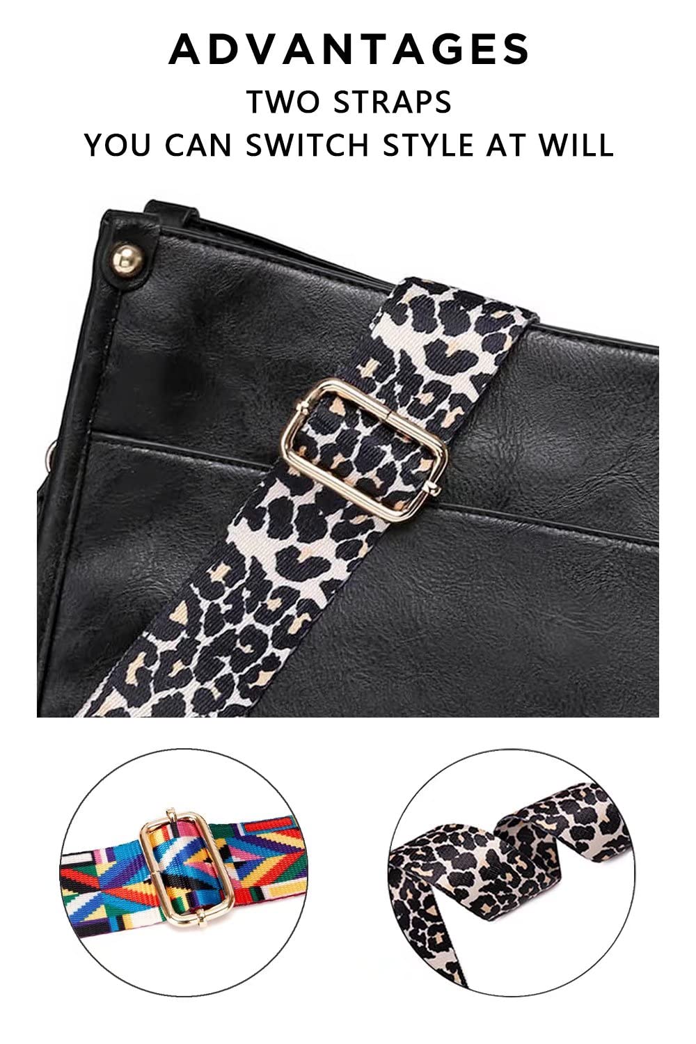 Vegan Leather Crossbody Bags for Women, Crossbody Purse with Guitar Strap Zipped Pockets Handbag