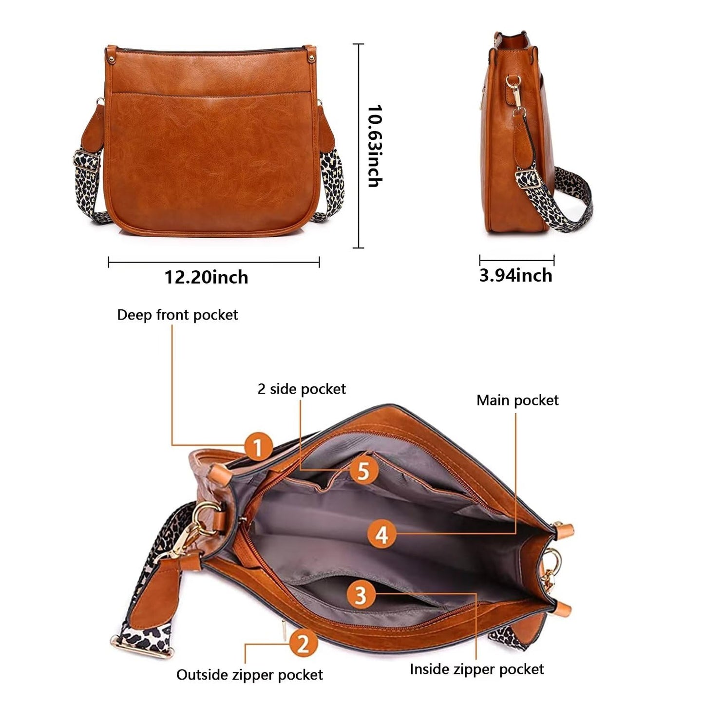 Vegan Leather Crossbody Bags for Women, Crossbody Purse with Guitar Strap Zipped Pockets Handbag