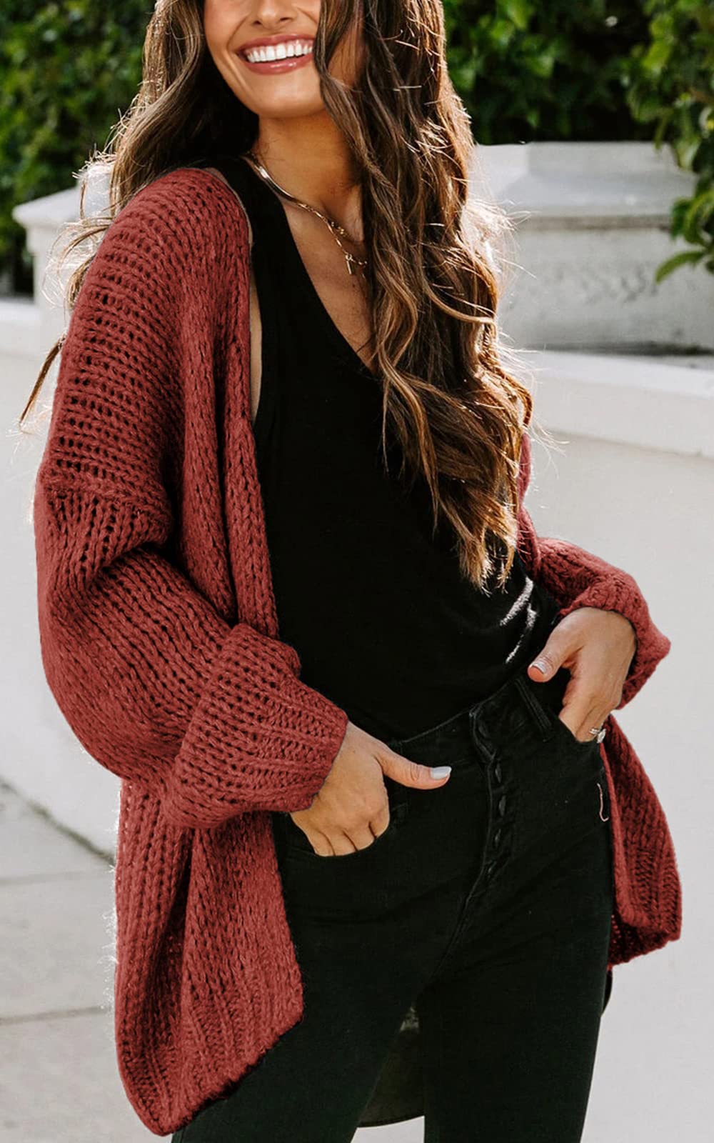 PRETTYGARDEN Women's Long Sleeve Open Front Knit Cardigans Sweaters Soft Loose Draped Coat Outerwear
