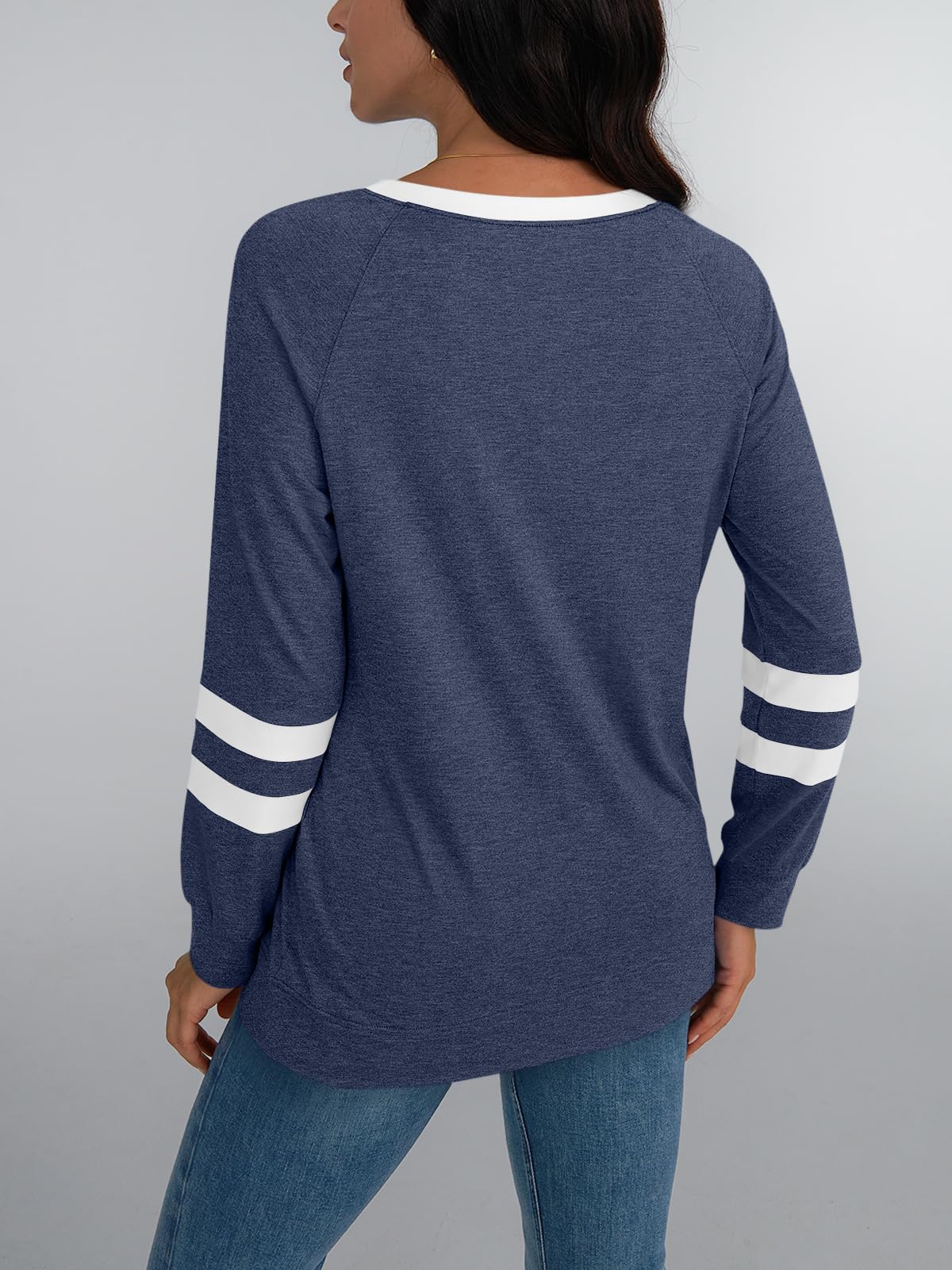 Womens Long Sleeve Shirts Color Block Casual Crewneck Tops Tshirt