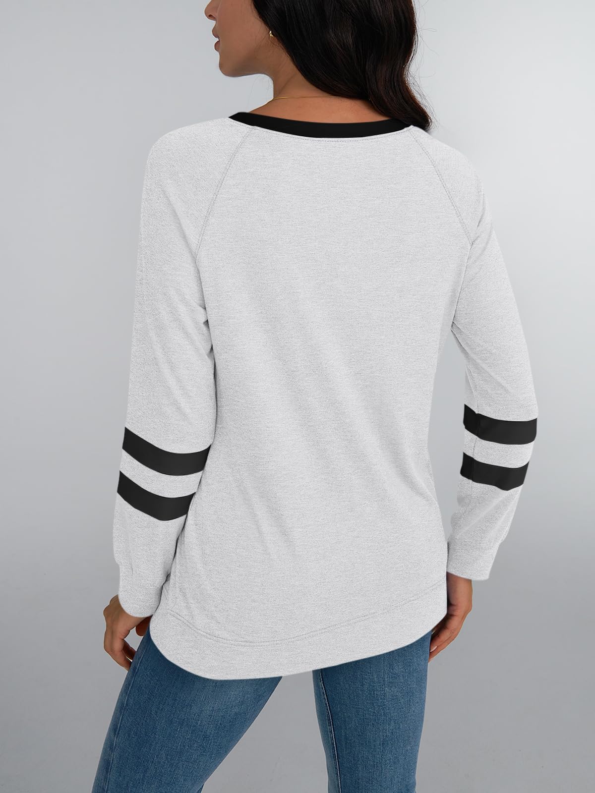 Womens Long Sleeve Shirts Color Block Casual Crewneck Tops Tshirt