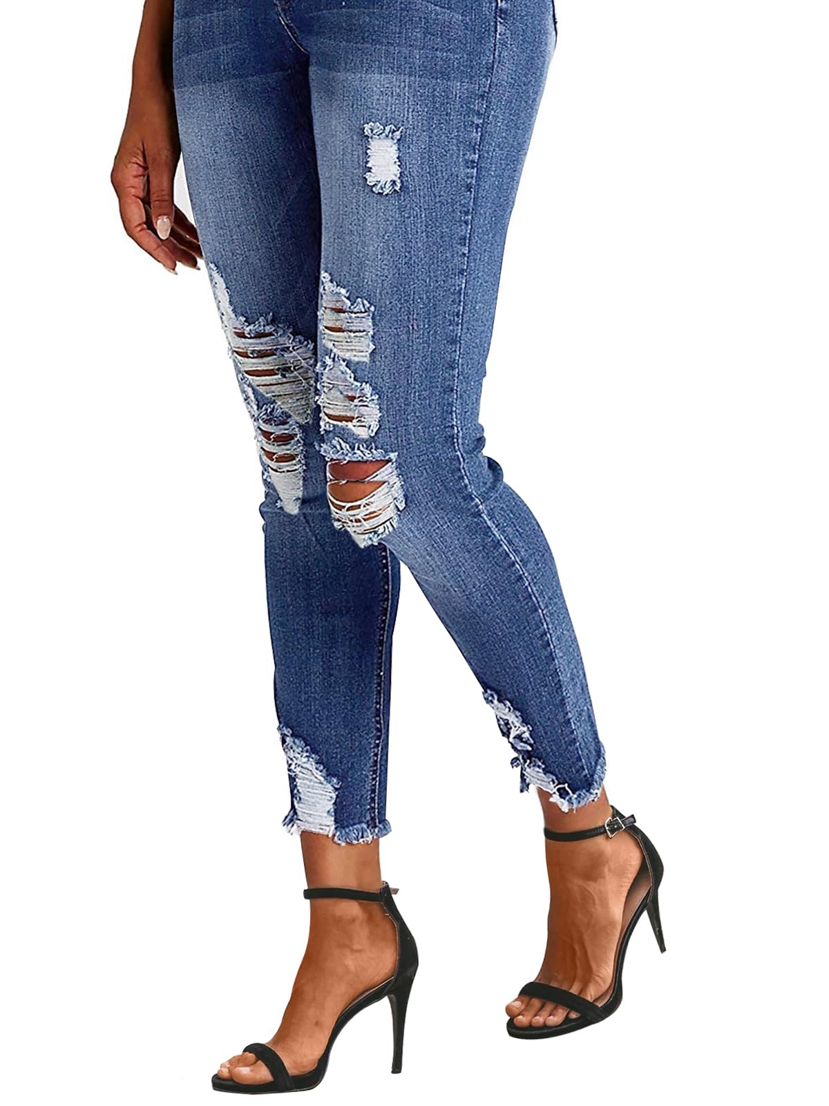 Women's Ripped Skinny Jeans Distressed Stretchy Denim Pants